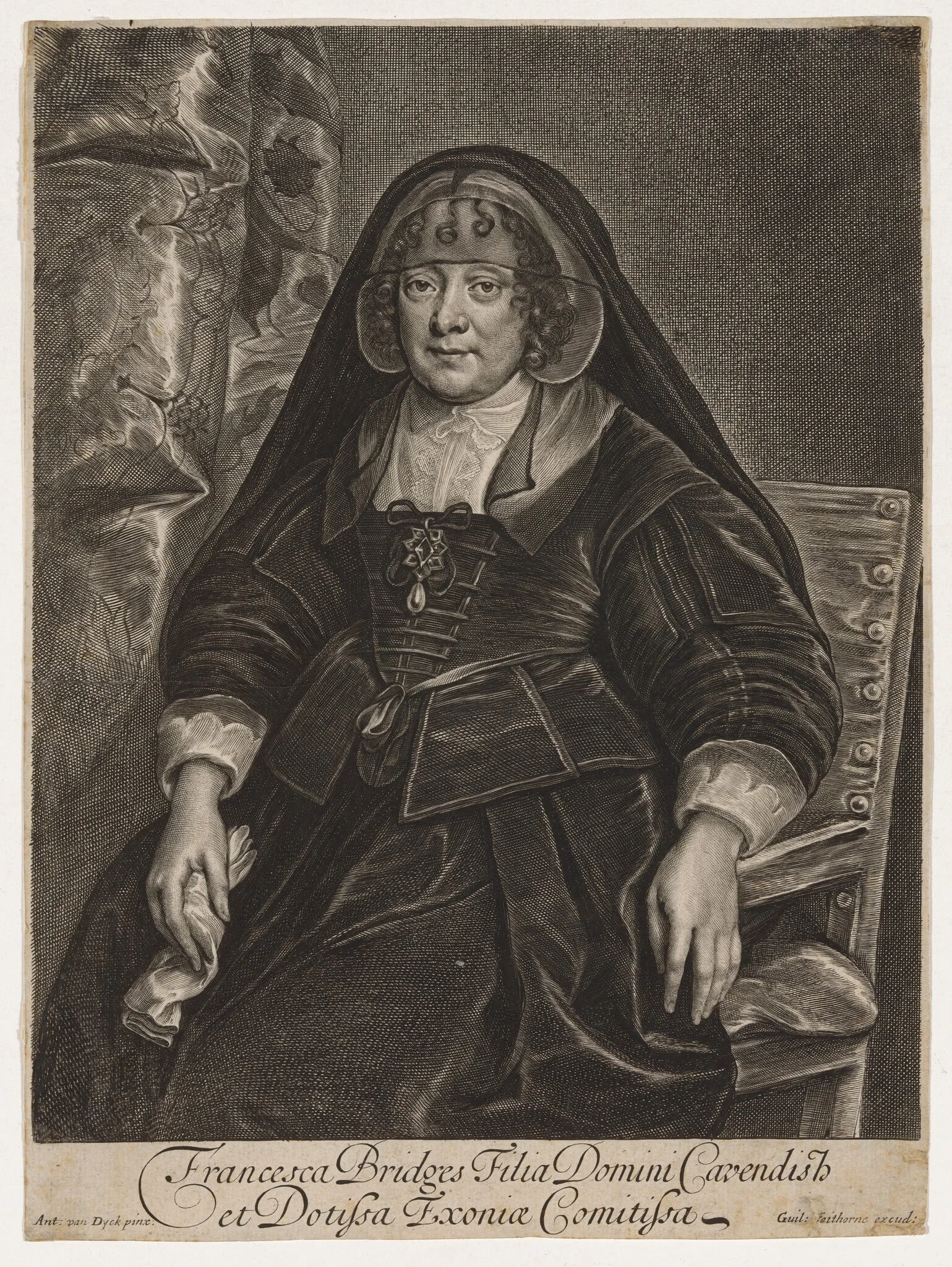 Frances Bridges, by William Faithorne, ink, 1654