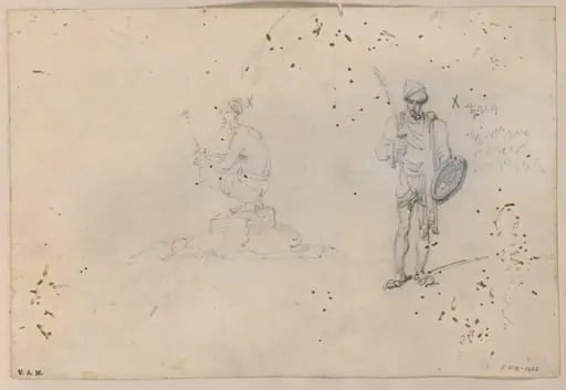 Two drawings of Indian figures