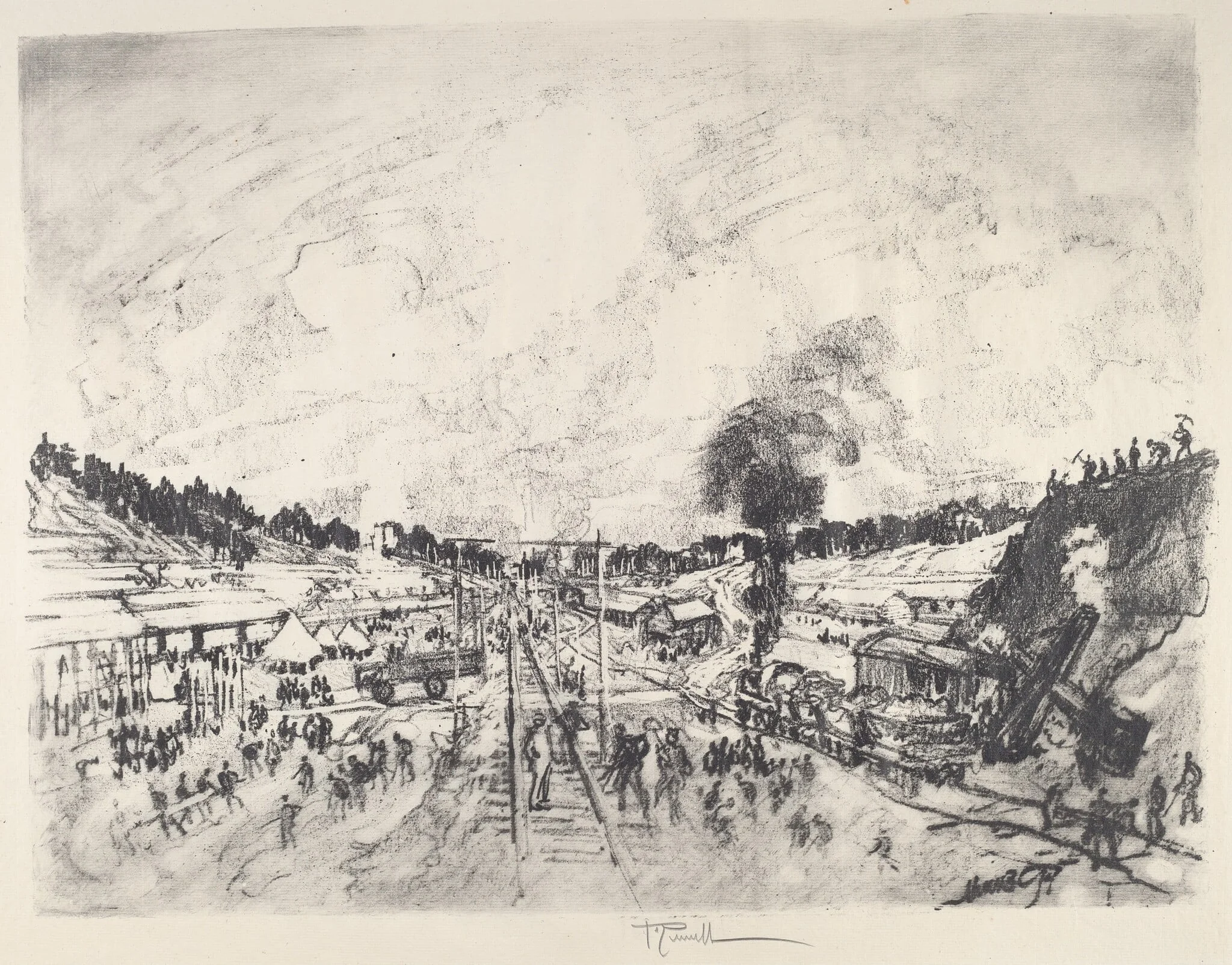 Building the Camp, by Joseph Pennell, ink, 1917