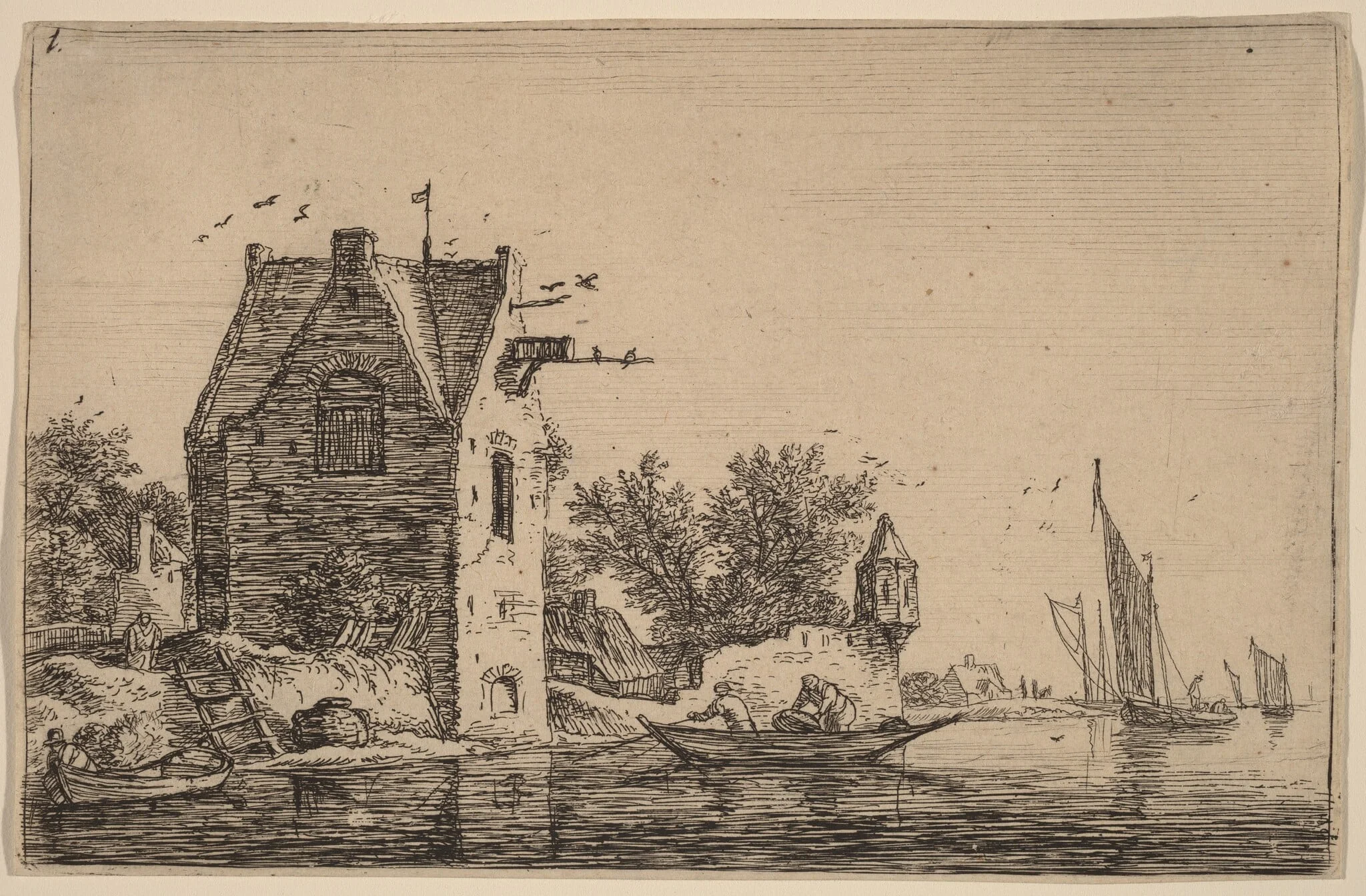 The Sentry Box on the Wall, by Antonie Waterloo, ink, 1650