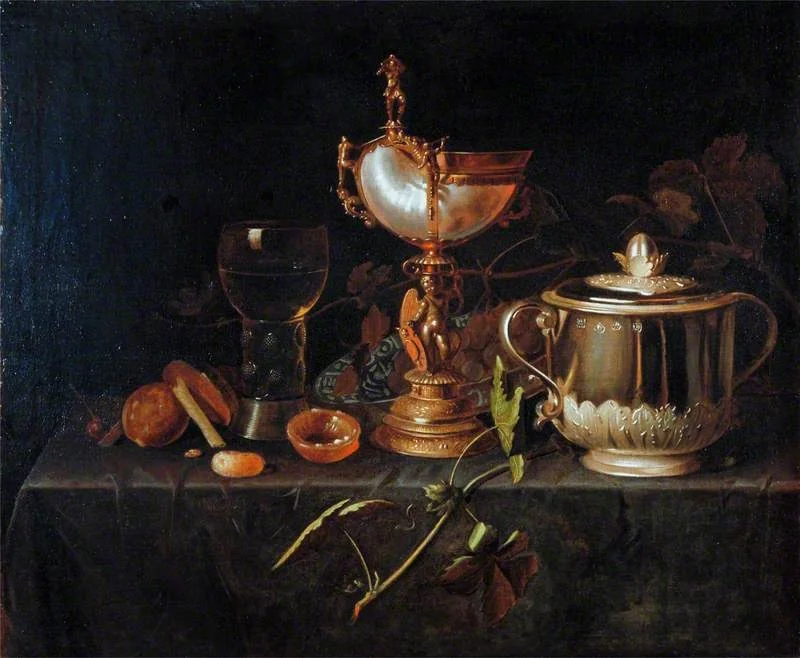 Porringer and Nautilus Cup, by Pieter Gerritsz van Roestraten, oil, 1670