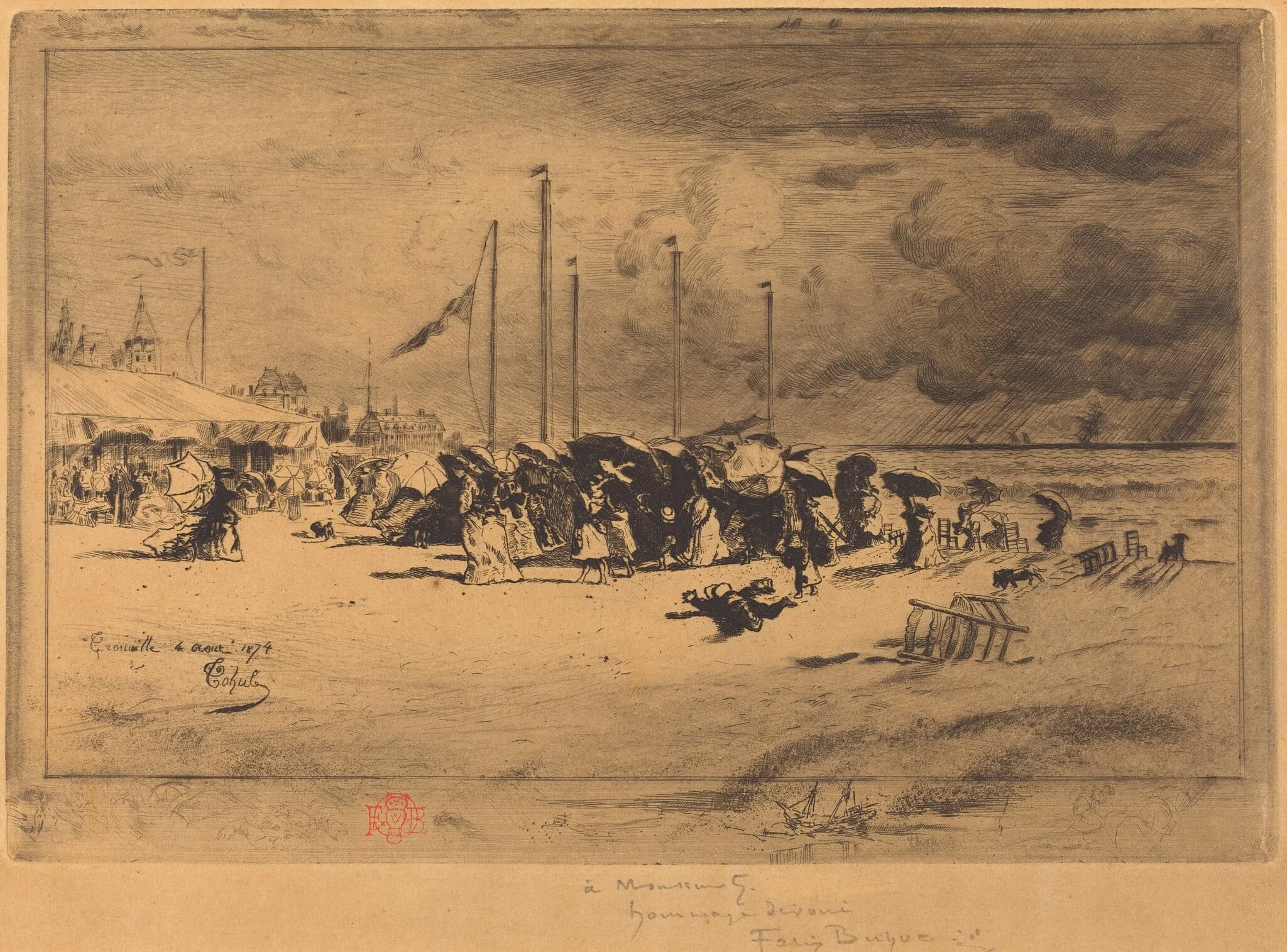 Un Grain à Trouville (Squall at Trouville), by Félix-Hilaire Buhot, ink, 1874