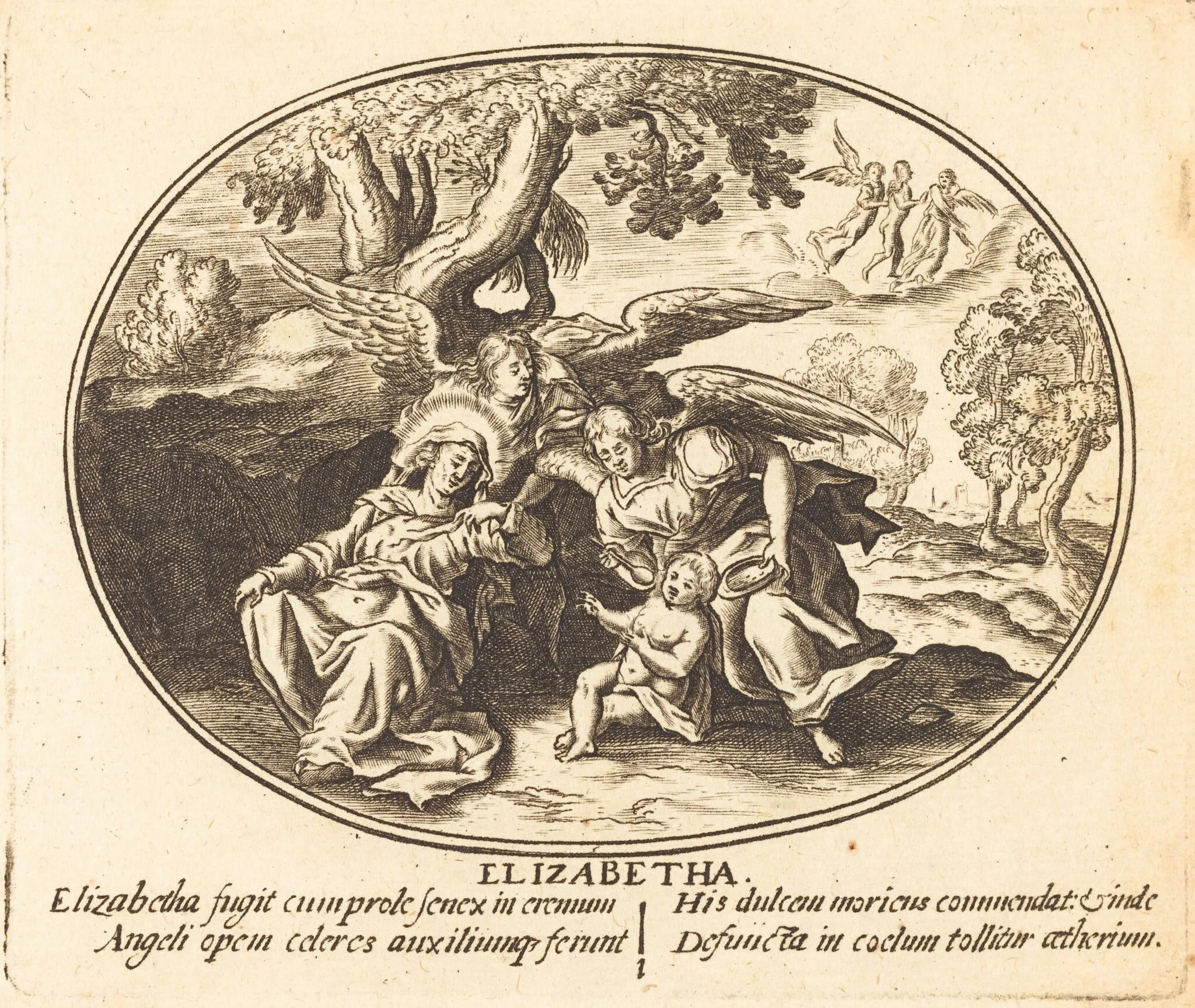 The Flight of Saint Elizabeth with the  Infant Saint John, by Balthasar Moncornet, ink, 1634