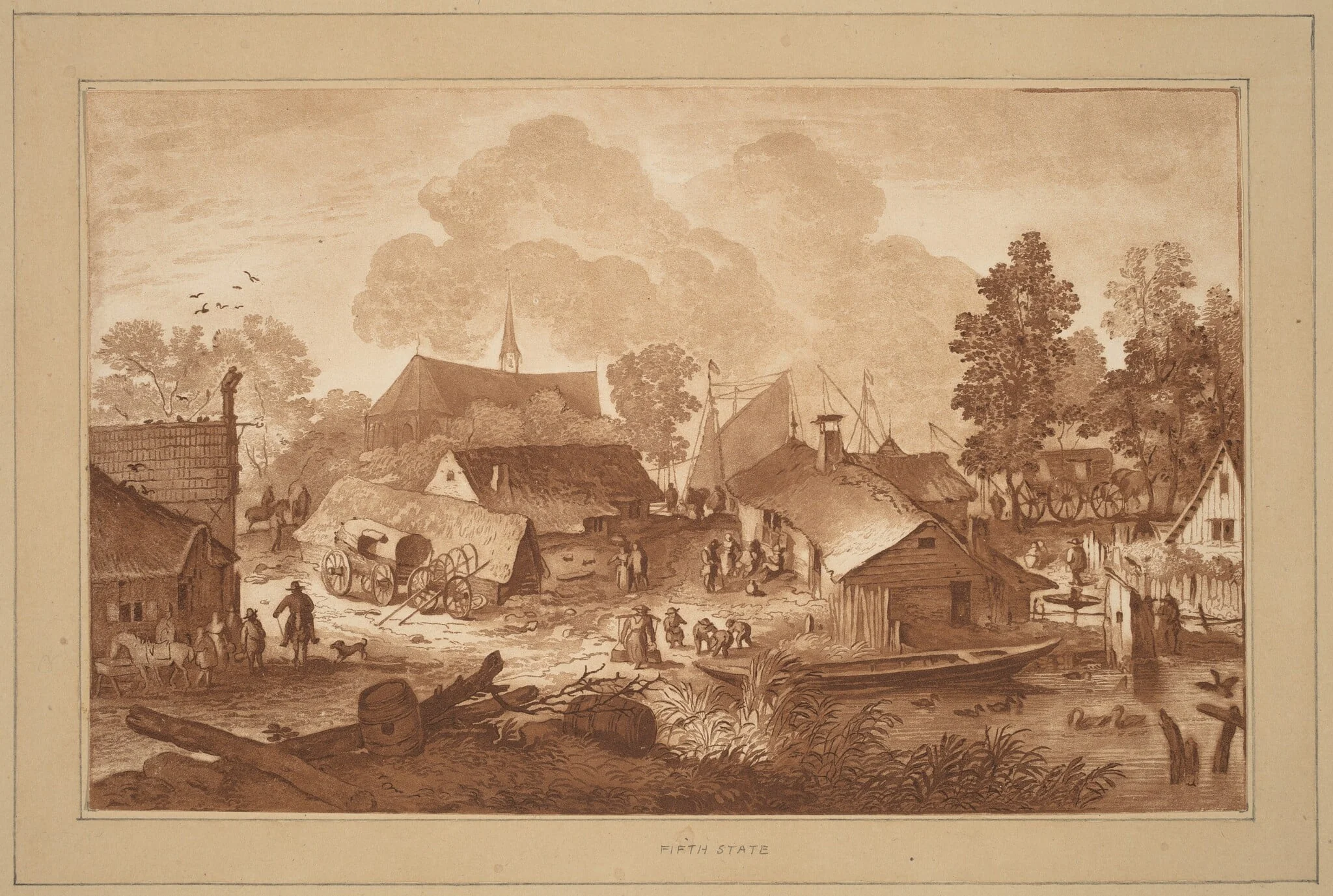Village with Pond, by Jacobus Buys, ink, 1782