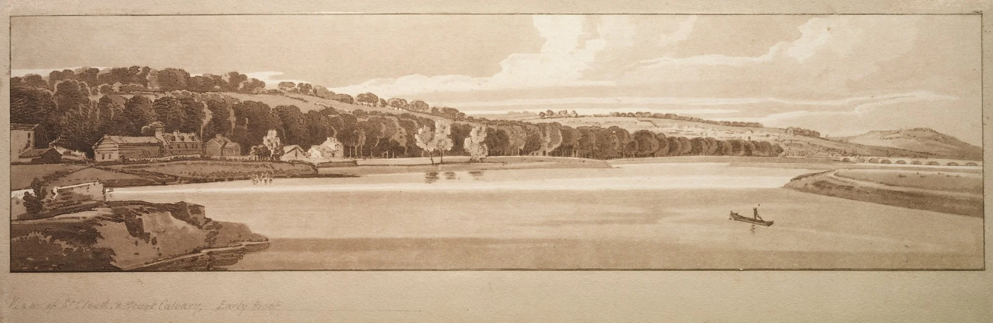 A Selection of Twenty of the Most Picturesque Views in Paris: View of St. Cloud and Mount Calvary taken from Pont de Sêve, by Girtin, 1802