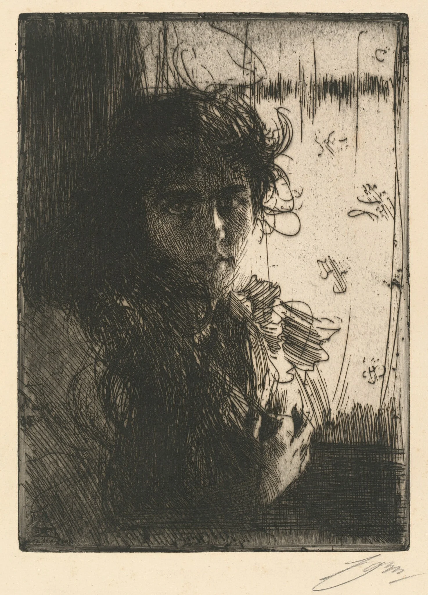 An Irish Girl or Annie, by Anders Zorn, ink, 1894