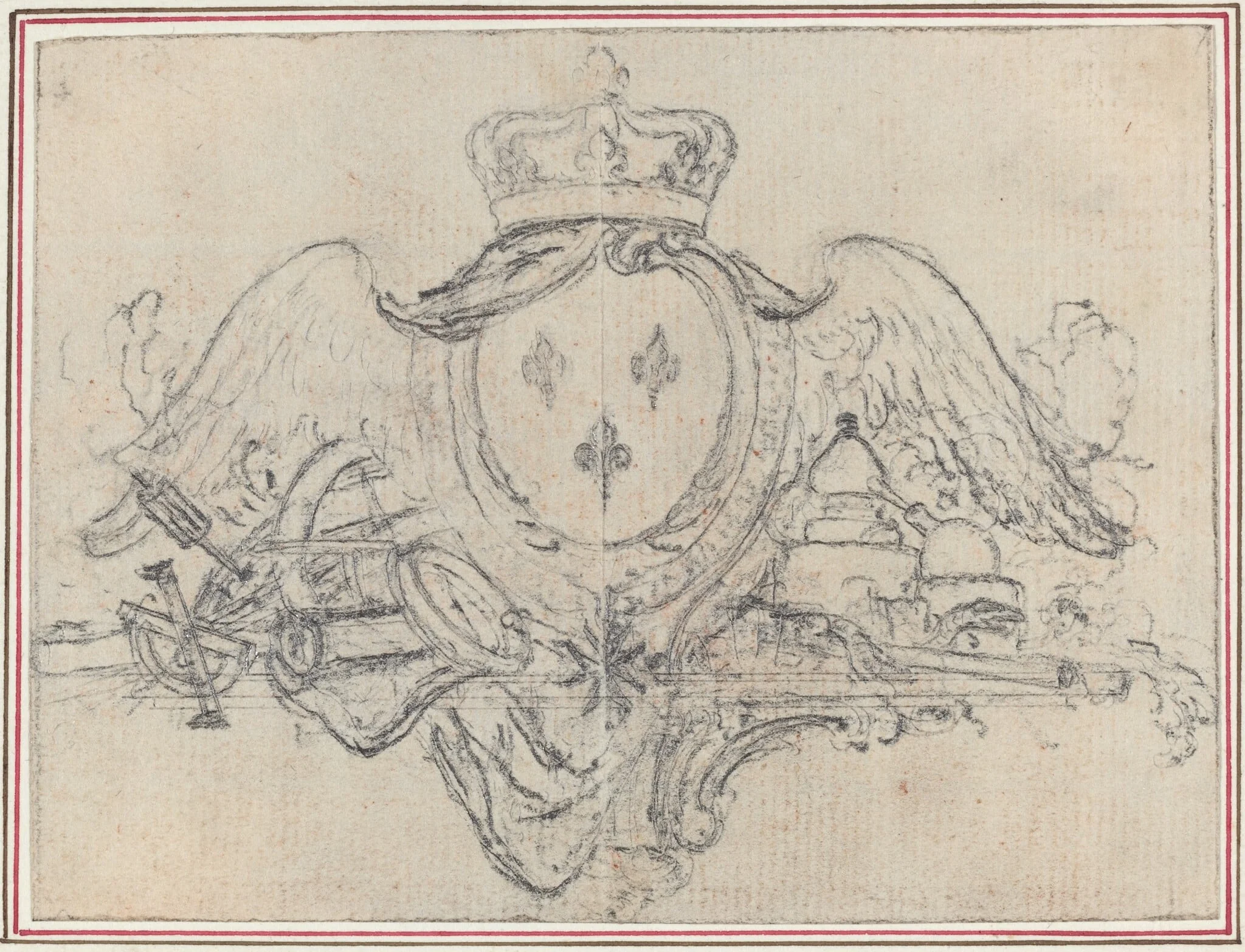 Arms of the King of France with Wings and Scientific Instruments, by Hubert François Gravelot, graphite, 1736