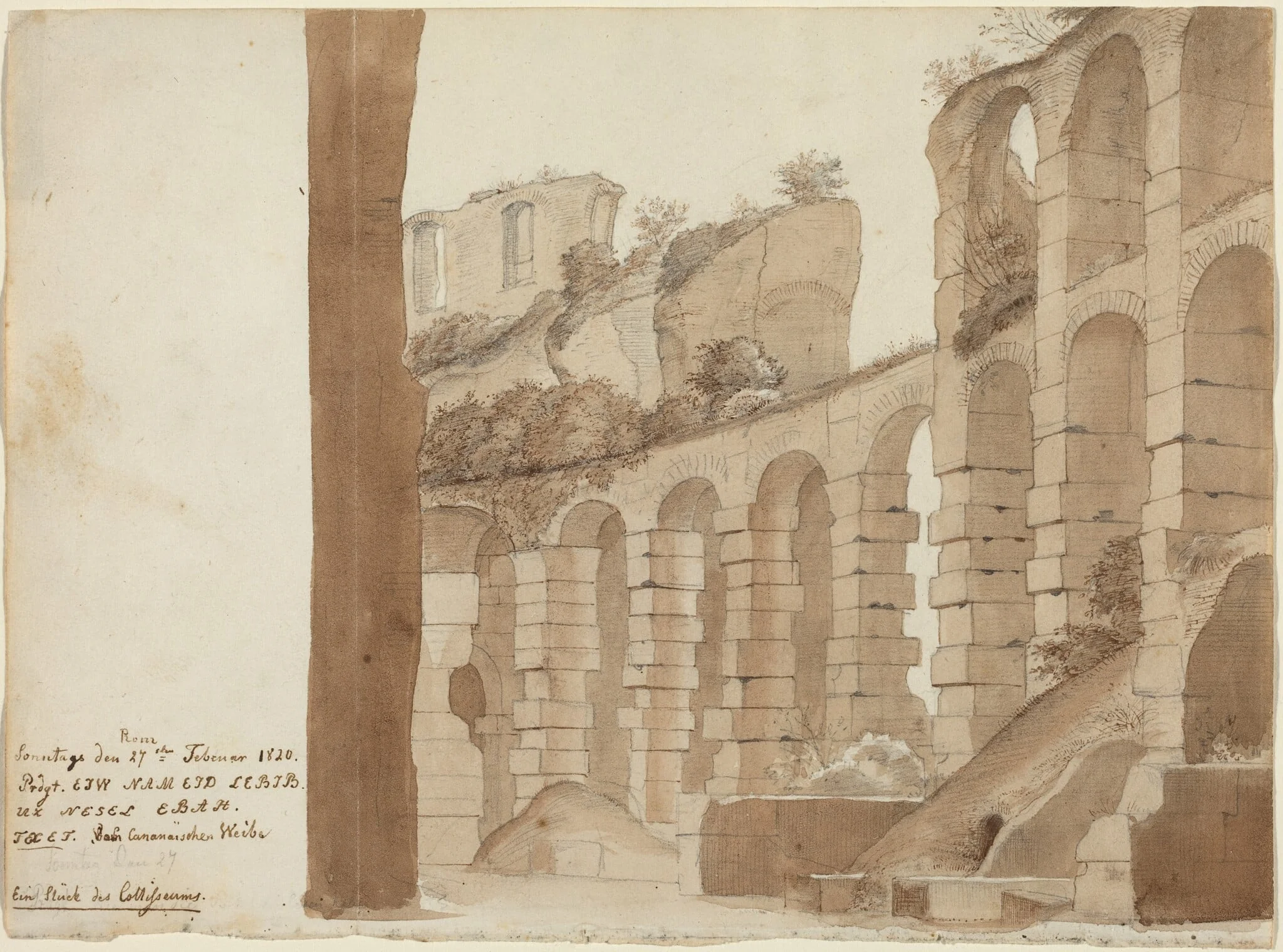 A Corner of the Colosseum, by Friedrich Olivier, ink, 1820