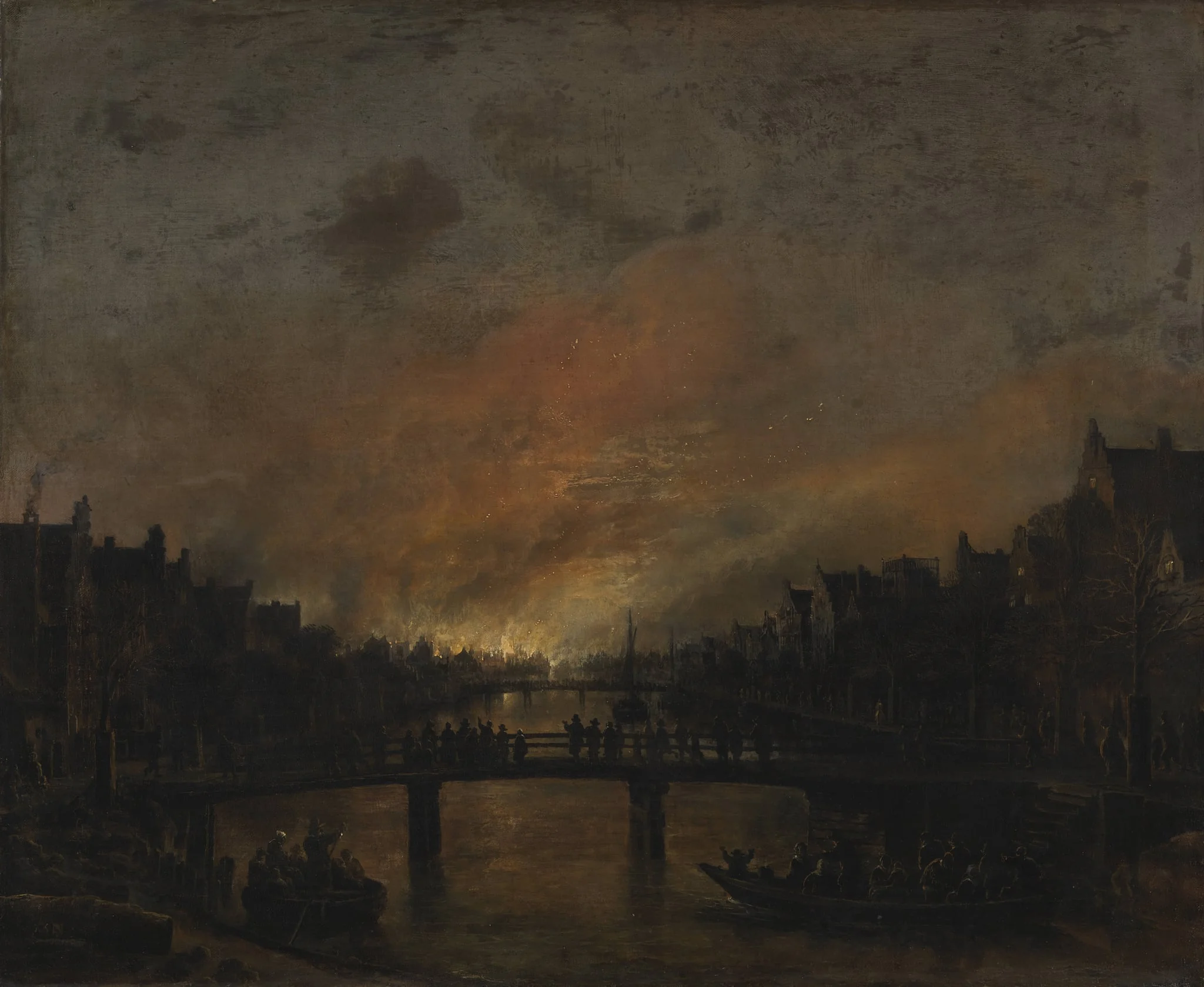 Fire at Amsterdam by Night, by Unknown, 1650