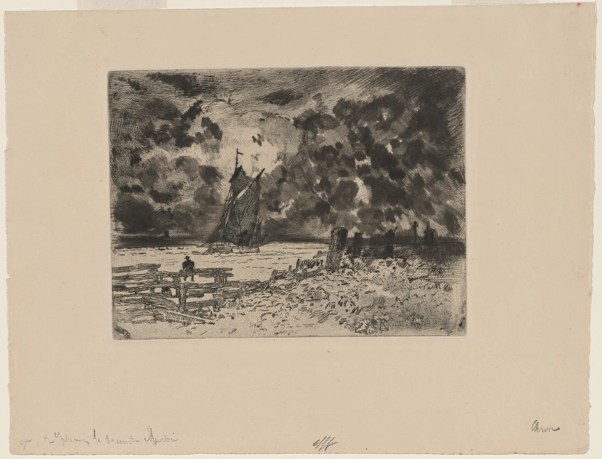 Marine: Souvenir of Medway, by Félix-Hilaire Buhot, ink, 1879