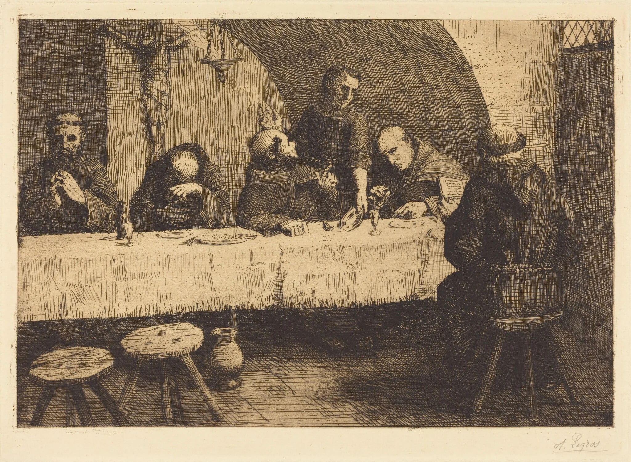 The Refectory (Le refectoire), by Alphonse Legros, ink, 1874