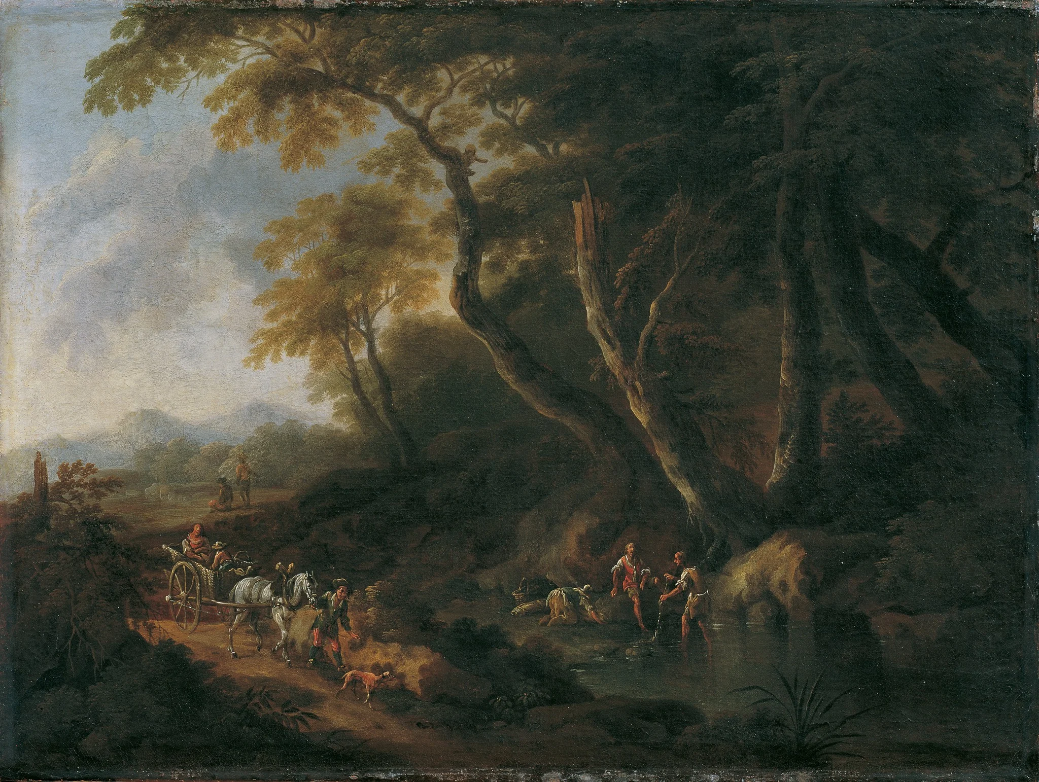 Waldlandschaft mit Gewässer rechts, by Maximilian Joseph Schinnagl, oil