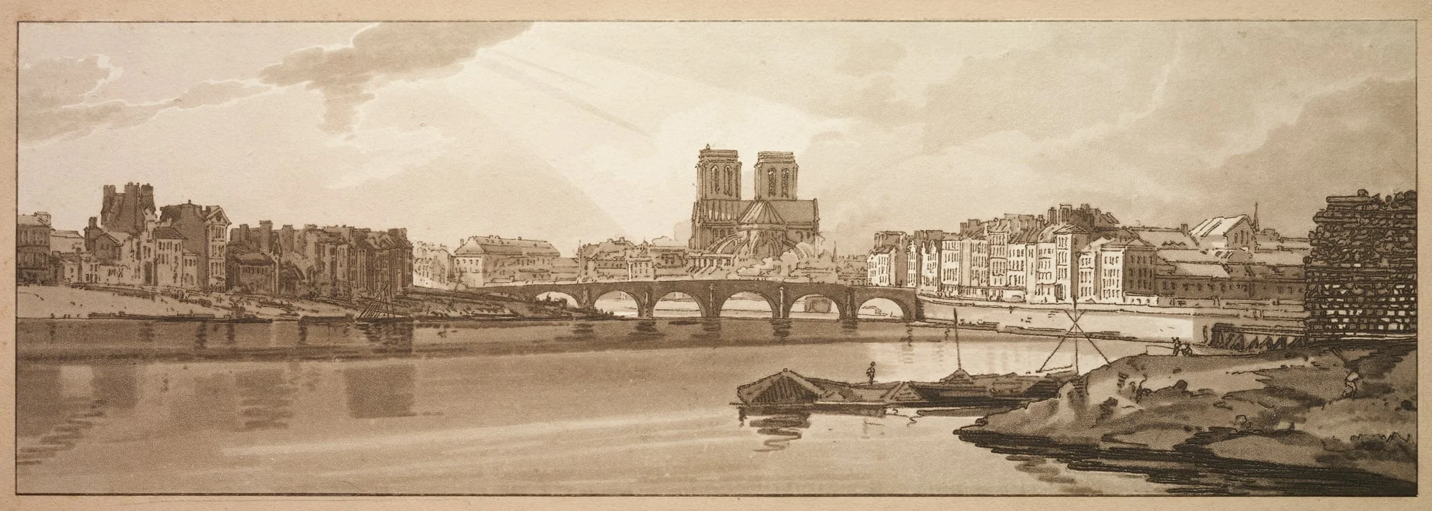 A Selection of Twenty of the Most Picturesque Views in Paris: View of Pont de la Tournelle & Notre Dame taken from the Arsenal, by Girtin, 1802