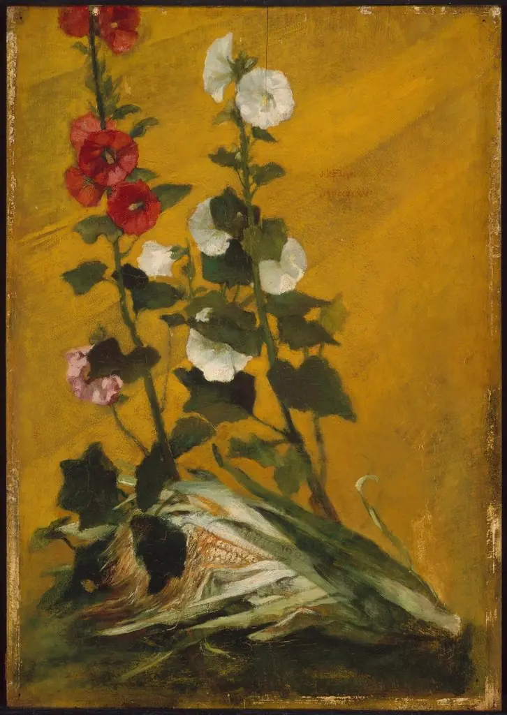 Hollyhocks and Corn (Decorative Panel)