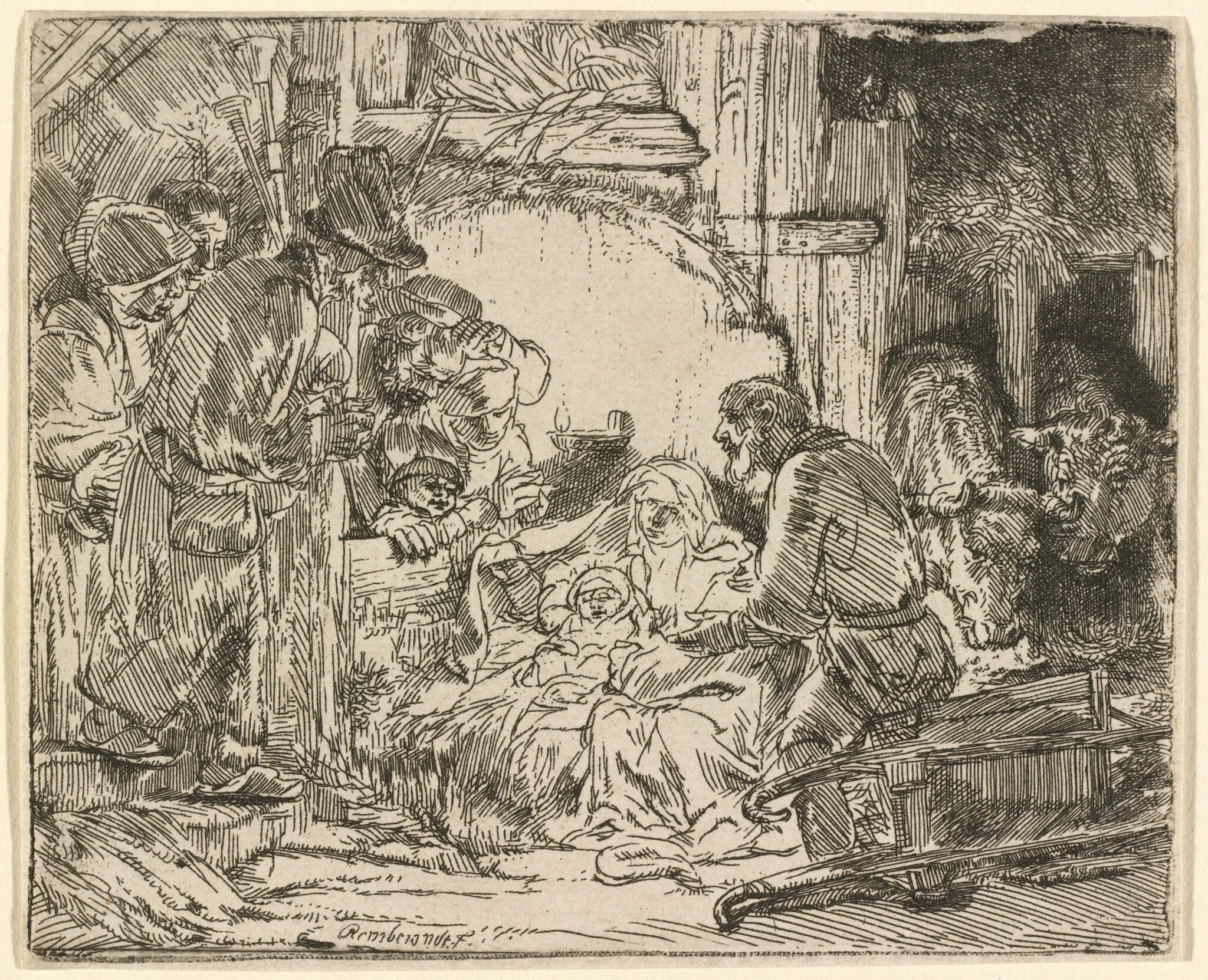 The Adoration of the Shepherds: with the Lamp, by Rembrandt, ink, 1654