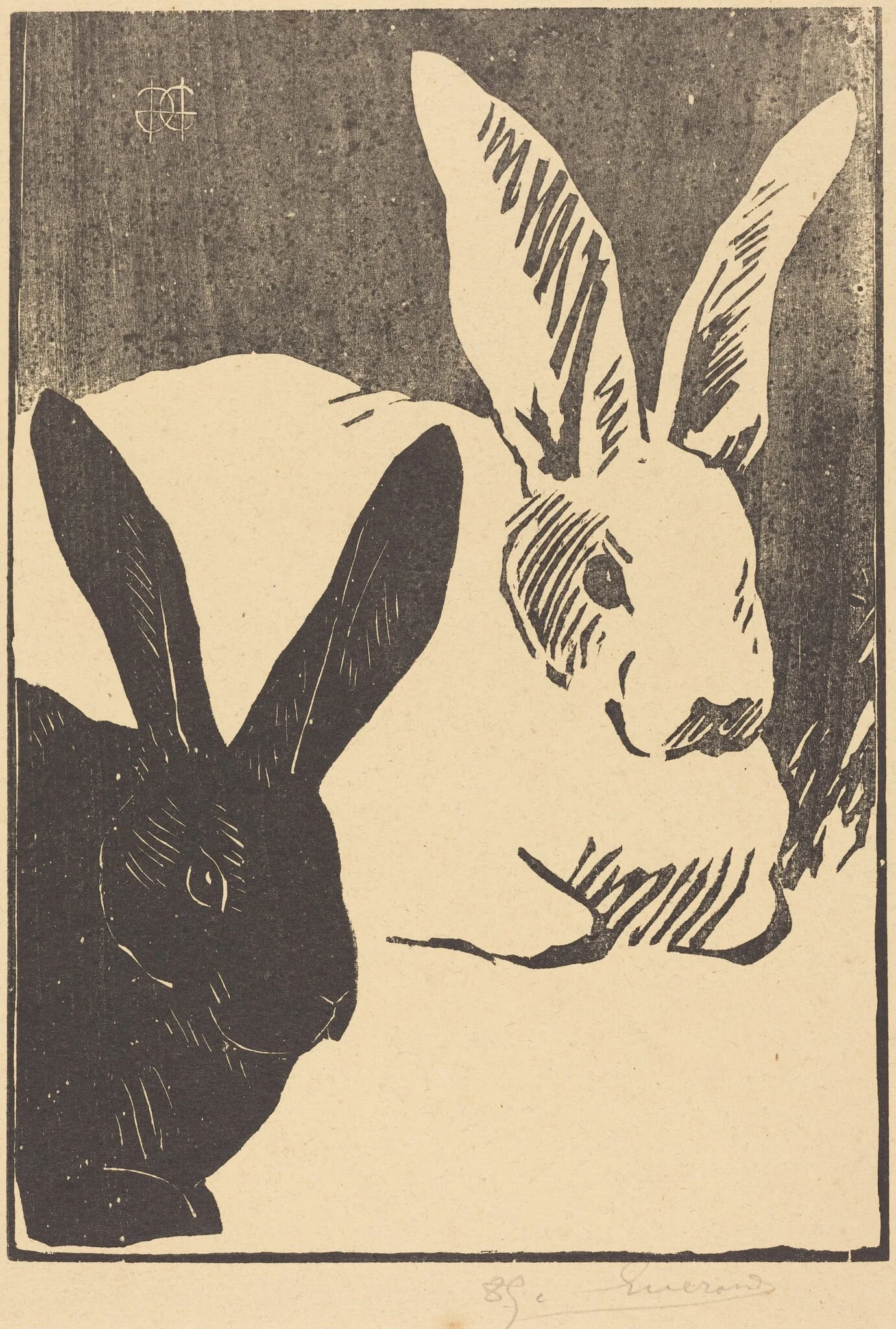 Rabbits (Les Lapins), by Henri-Charles Guérard, ink, 1893
