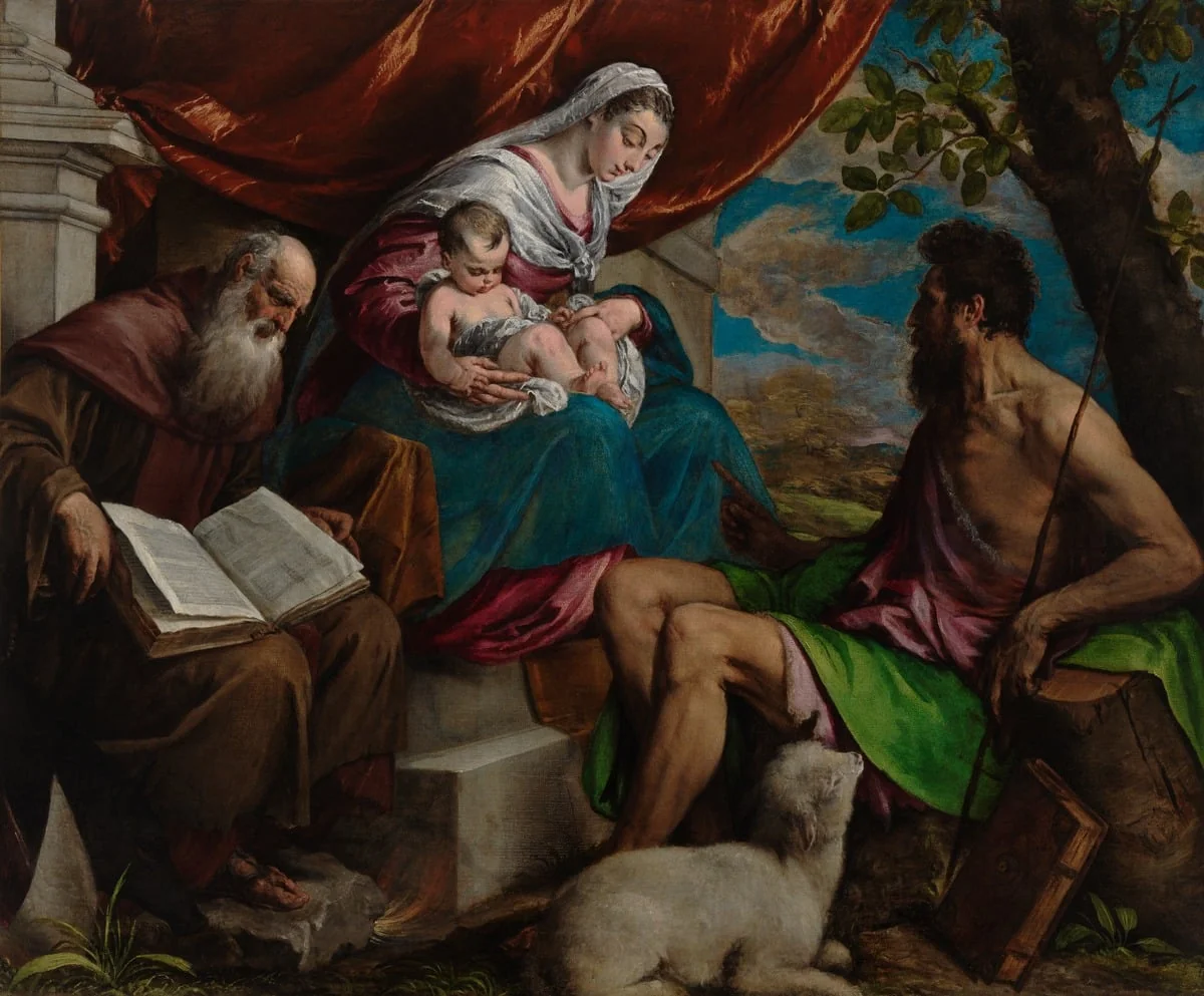 Neitsyt Maria, Jeesus-lapsi, Johannes Kastaja ja Pyhä Antonius Apotti, by Jacopo Bassano, unspecified, 1567