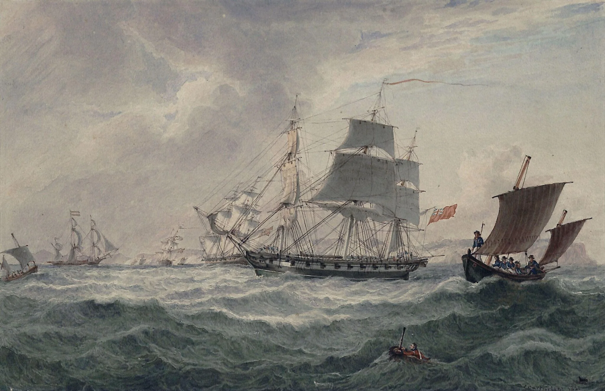 In the English Channel, by Joseph Cartwright, watercolor, 1821