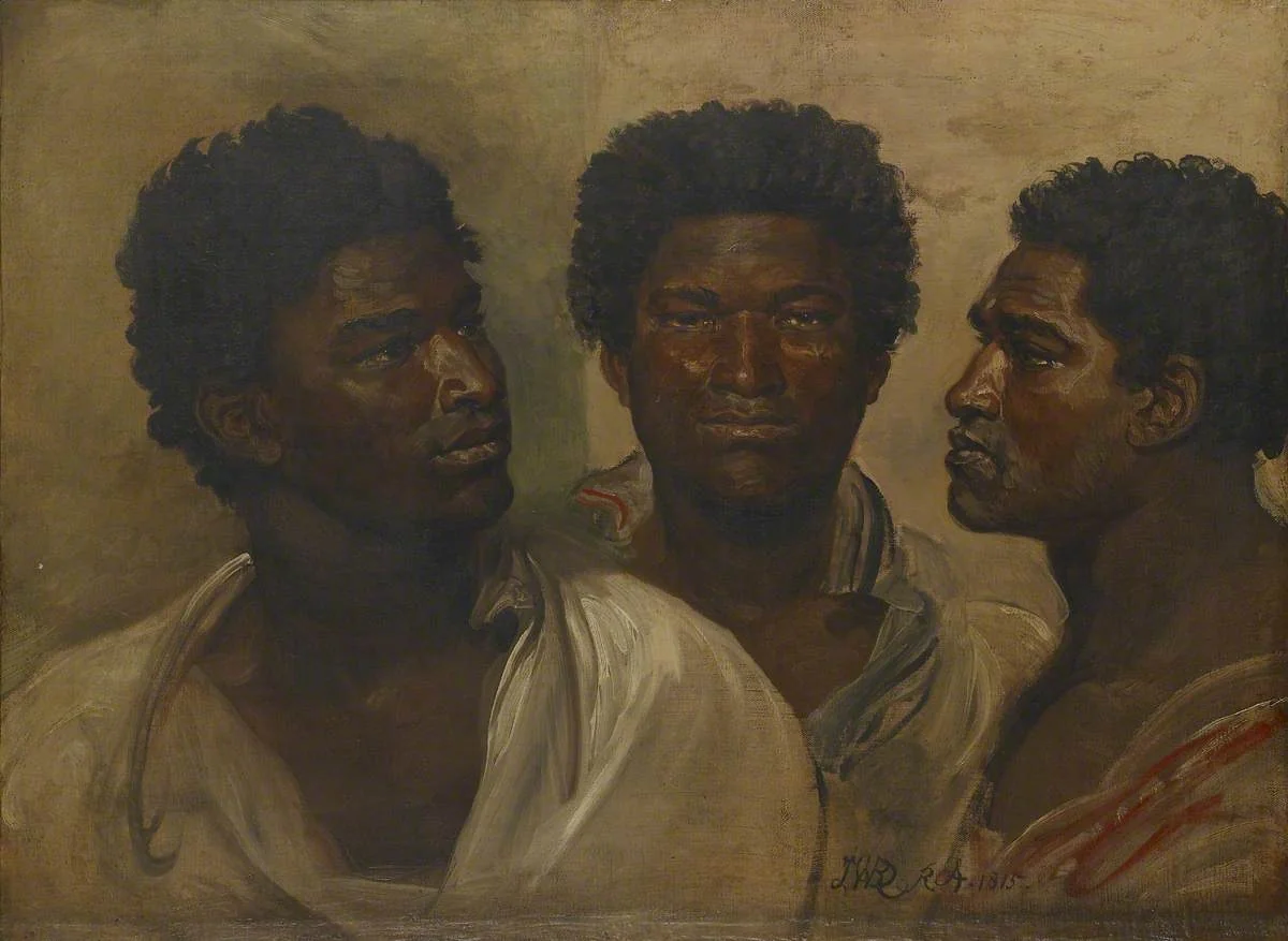 Three Views of the Head of a Native (probably a Sakalava), Madagascar, by James Ward, oil, 1815