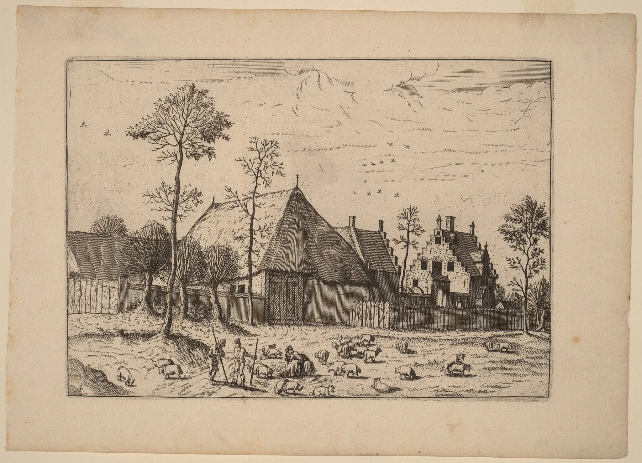 Shed with Cottage, by Johannes van Doetechum the Elder, ink, 1676