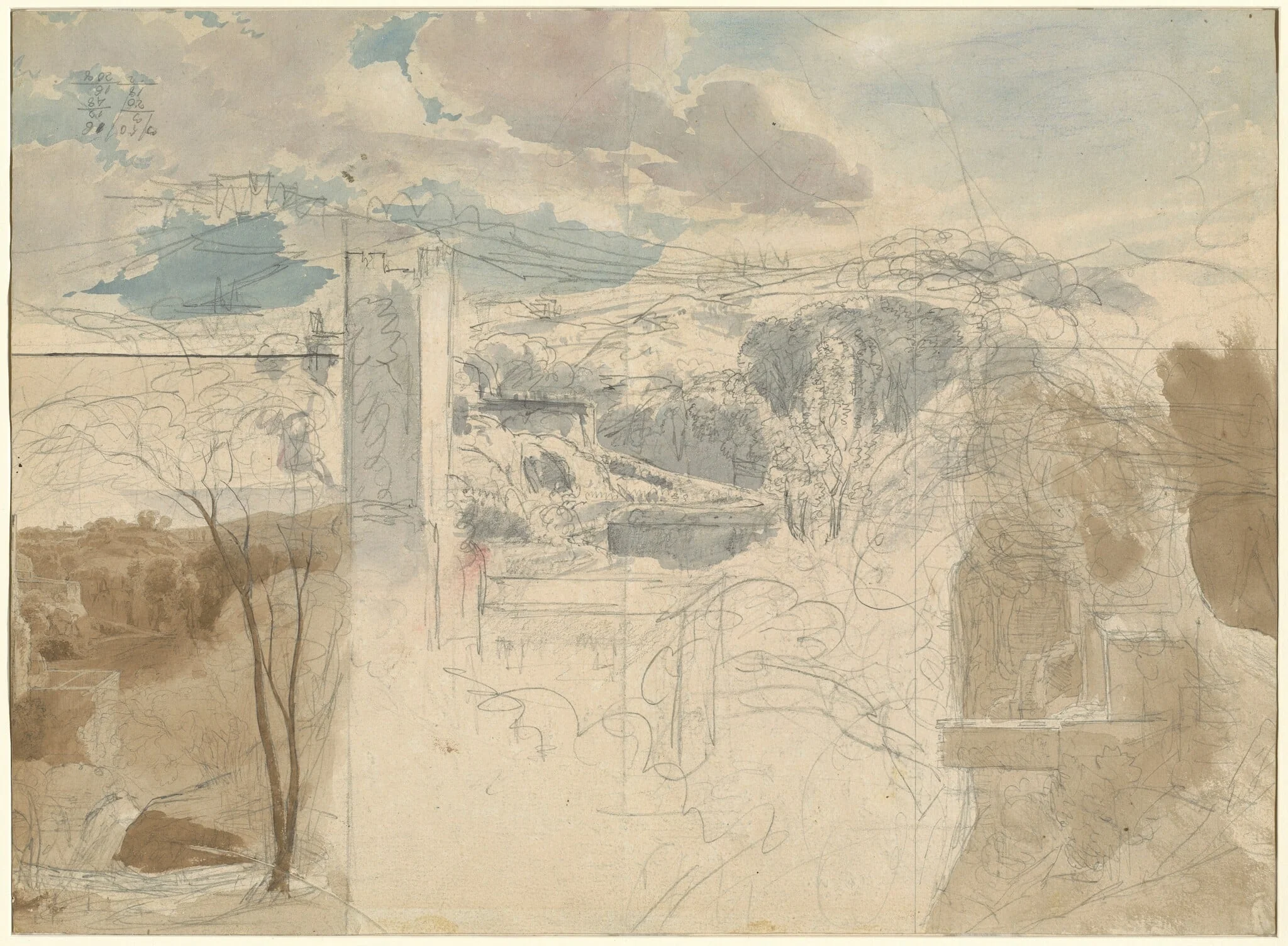 Ruins of a Fortified Tower among Wooded Hills [recto], by Friedrich Salathé, graphite, 1818