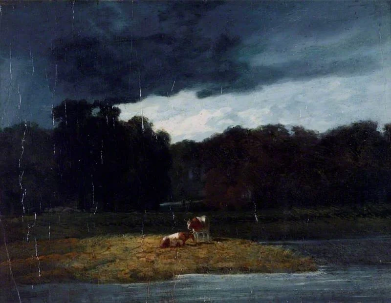 Landscape: A Wood and Cattle under a Stormy Sky, by Augustus Wall Callcott, oil, 1821