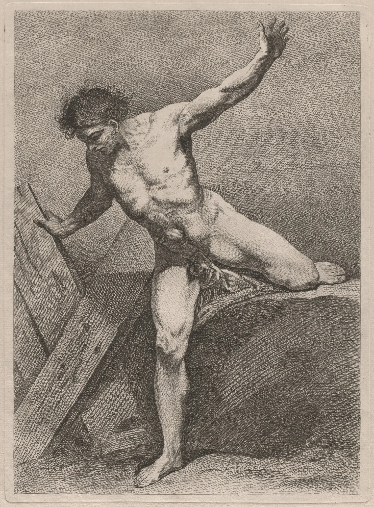 Climbing Man with Arms Outstretched, by Carle Van Loo, ink, 1743