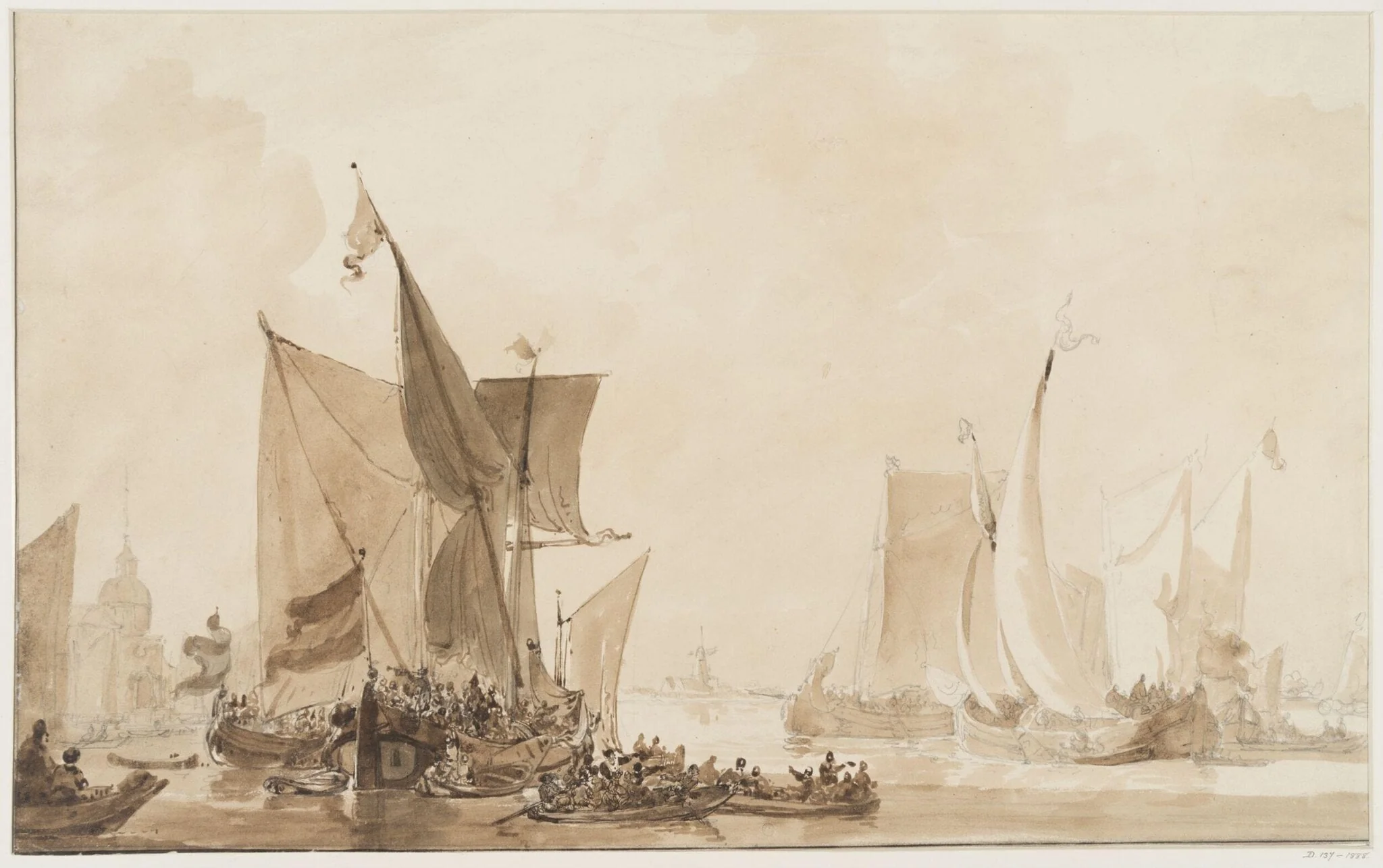 Seapiece with shipping, by Augustus Wall Callcott, 1805