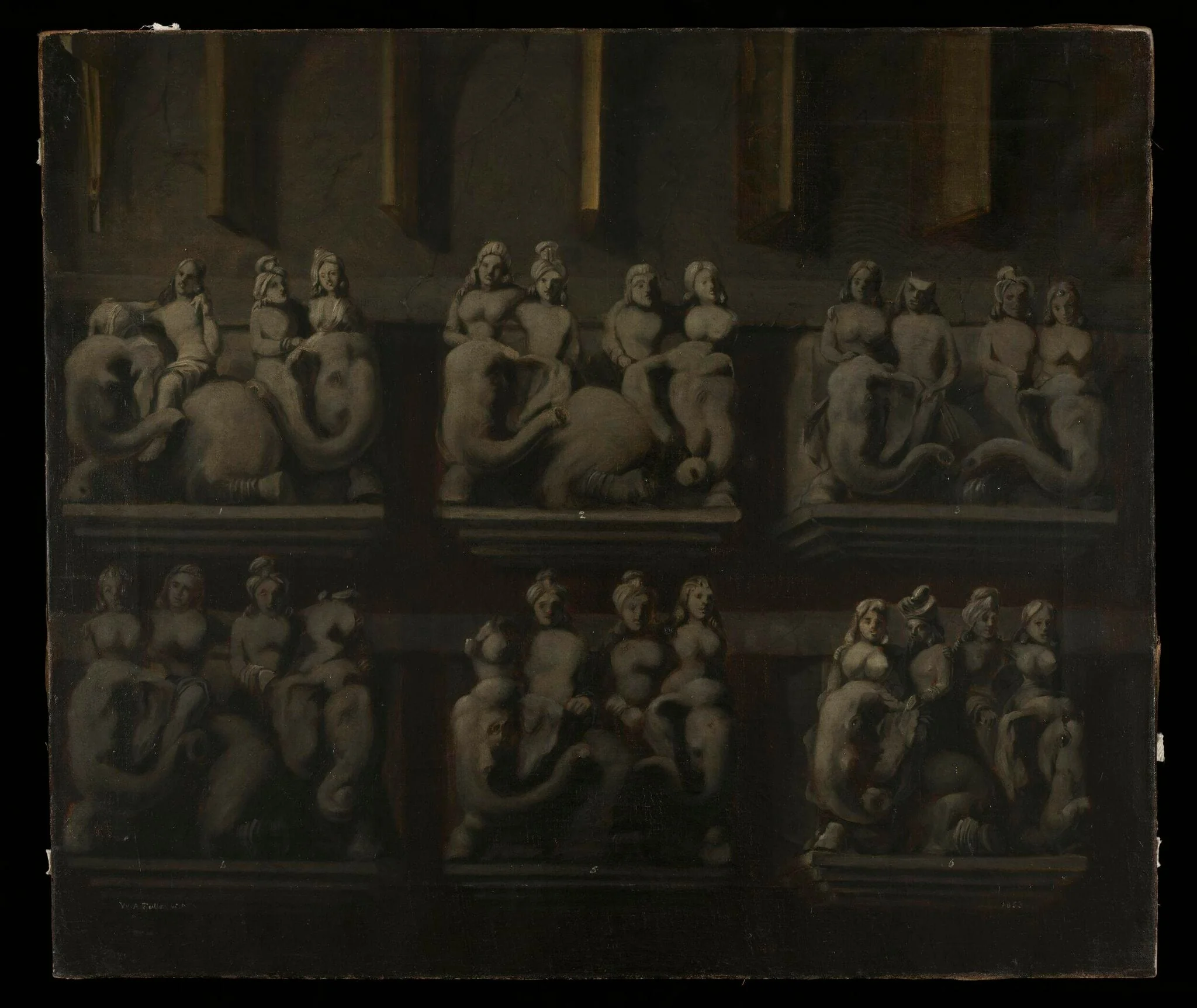 Hindu Stone Sculptures, by W. A. Fulton, oil, 1850