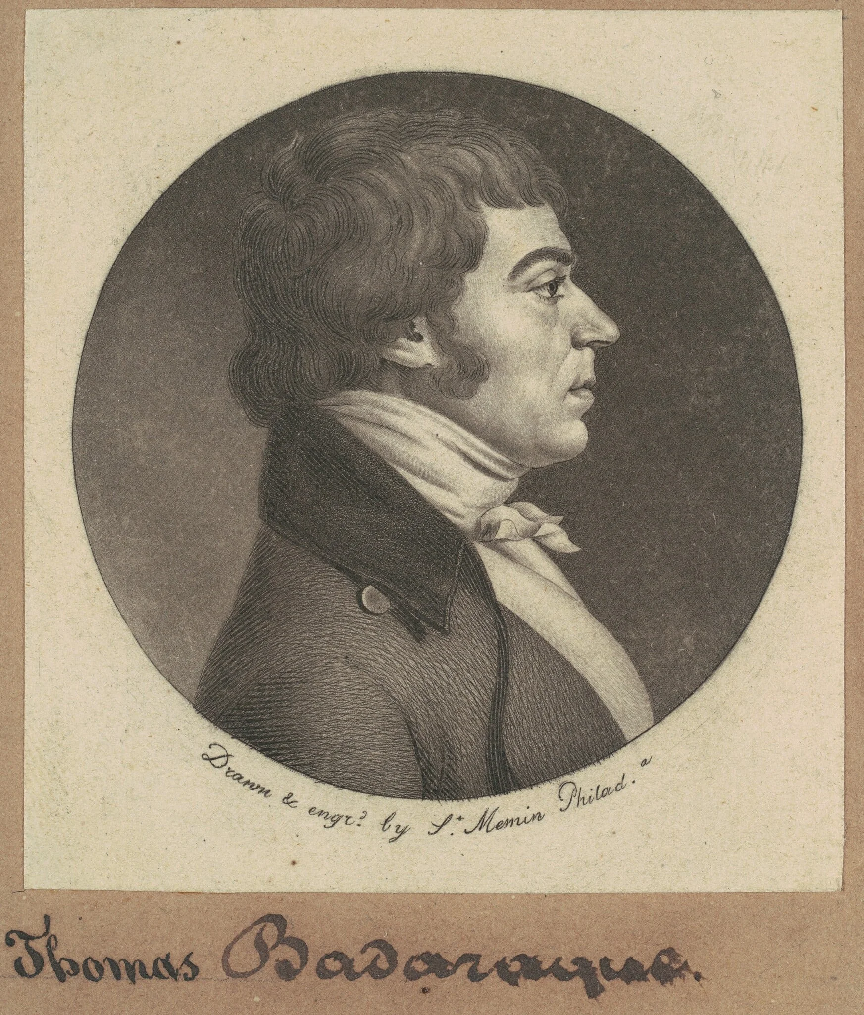 Thomas Badaraque, by Charles Balthazar Julien Févret de Saint-Mémin, ink, 1800