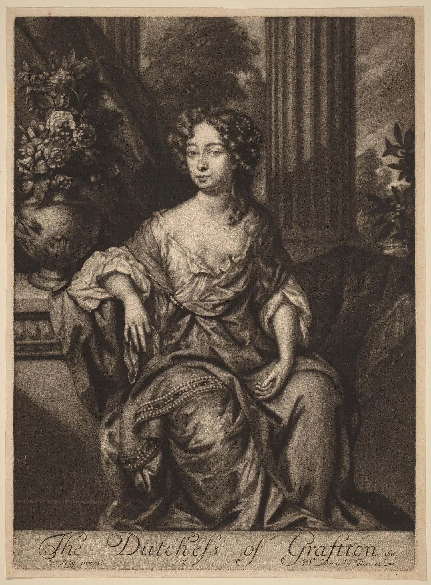 The Duchess of Grafton, by Jan Verkolje I, ink, 1683