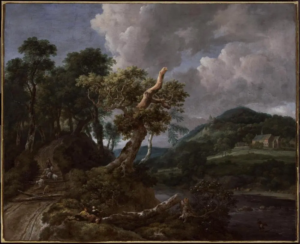 Wooded Landscape with Shepherd and Flock by a River