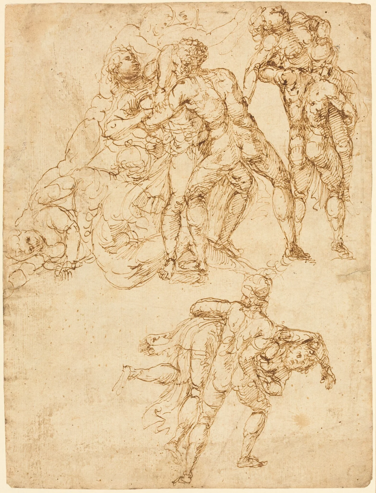 Studies for the Rape of the Sabine Women [verso], by Pirro Ligorio, ink, 1548