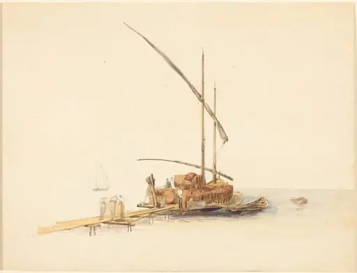 Wine Barrels Loaded onto a Sailing Barge at Vevey