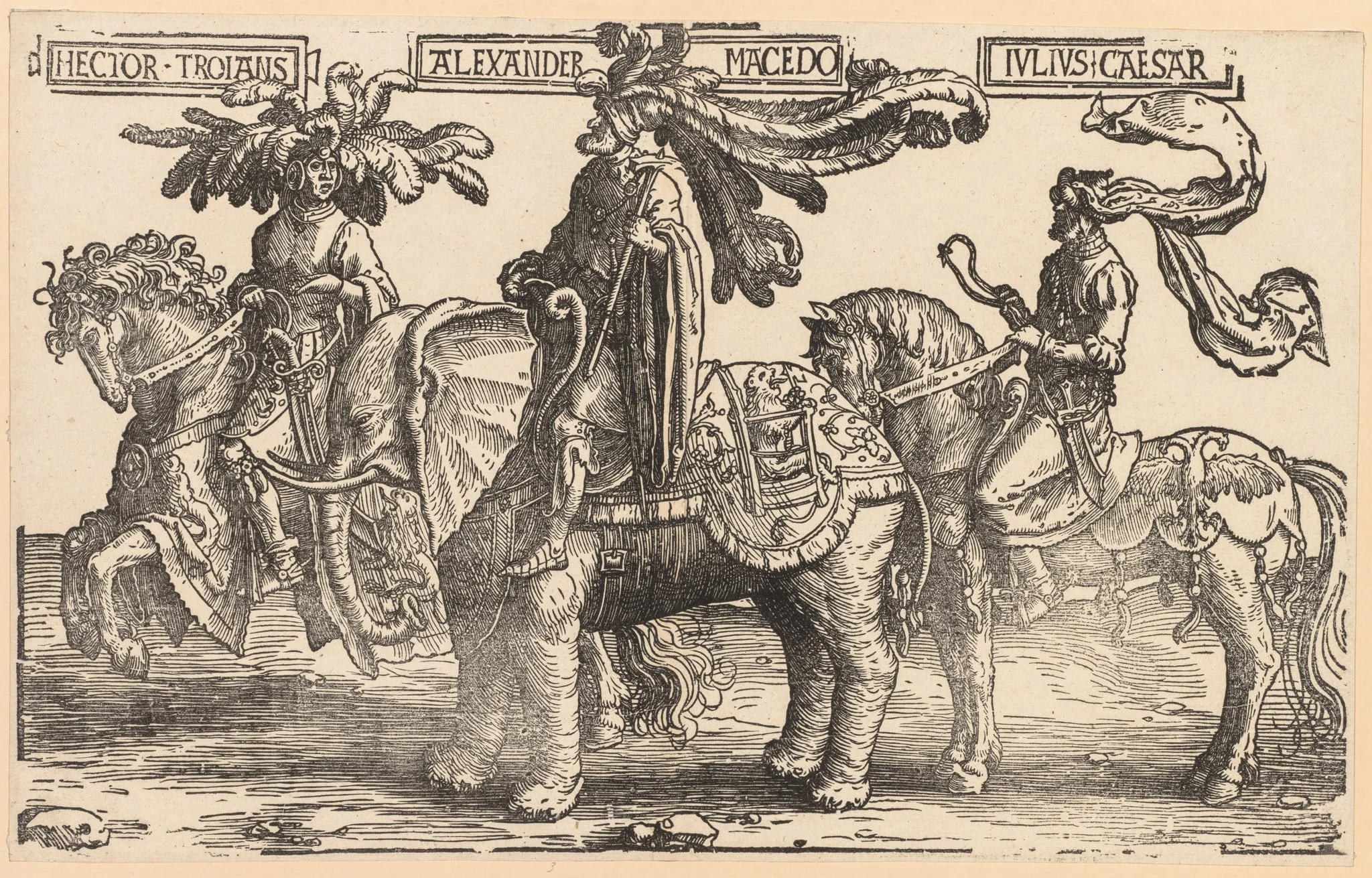 The Nine Heroes:  Hector of Troy, Alexander of Macedon, Julius Caesar, by Lucas van Leyden, 1516