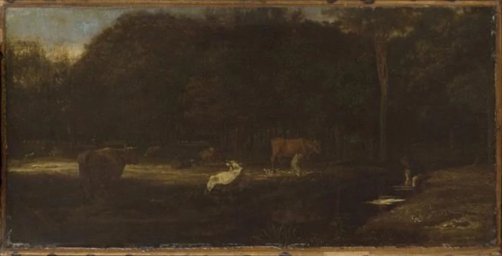 Cattle Grazing in a Wood, by Adriaen van de Velde, oil, 1660