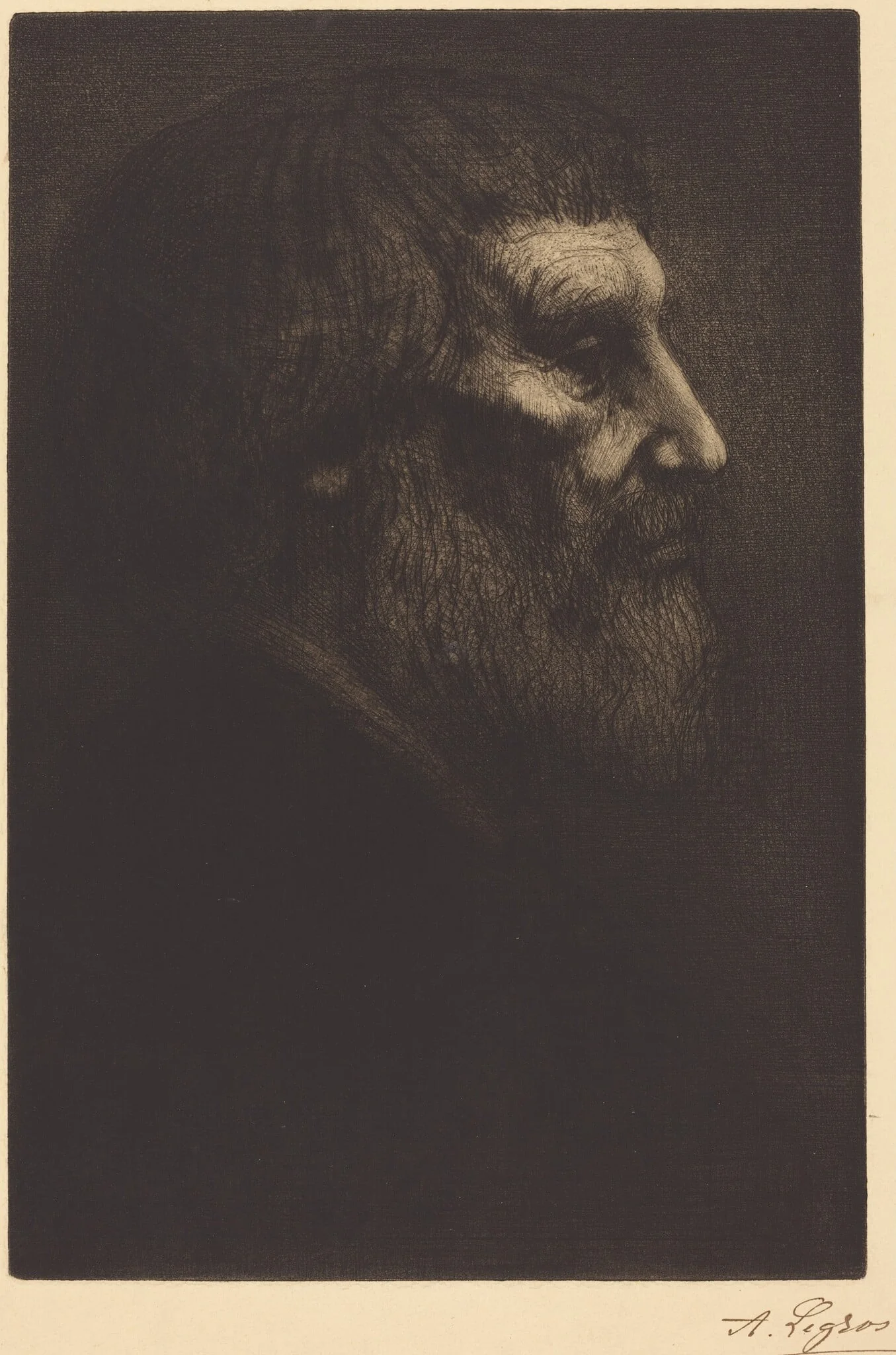 Head of a Beggar (Tete de mendiant), by Alphonse Legros, ink, 1874