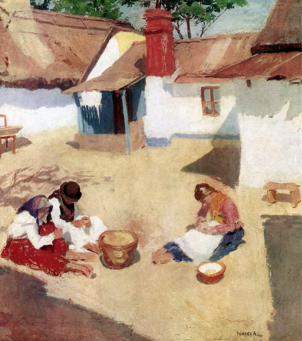 Shelling Beans, by Adolf Fényes, oil, 1904