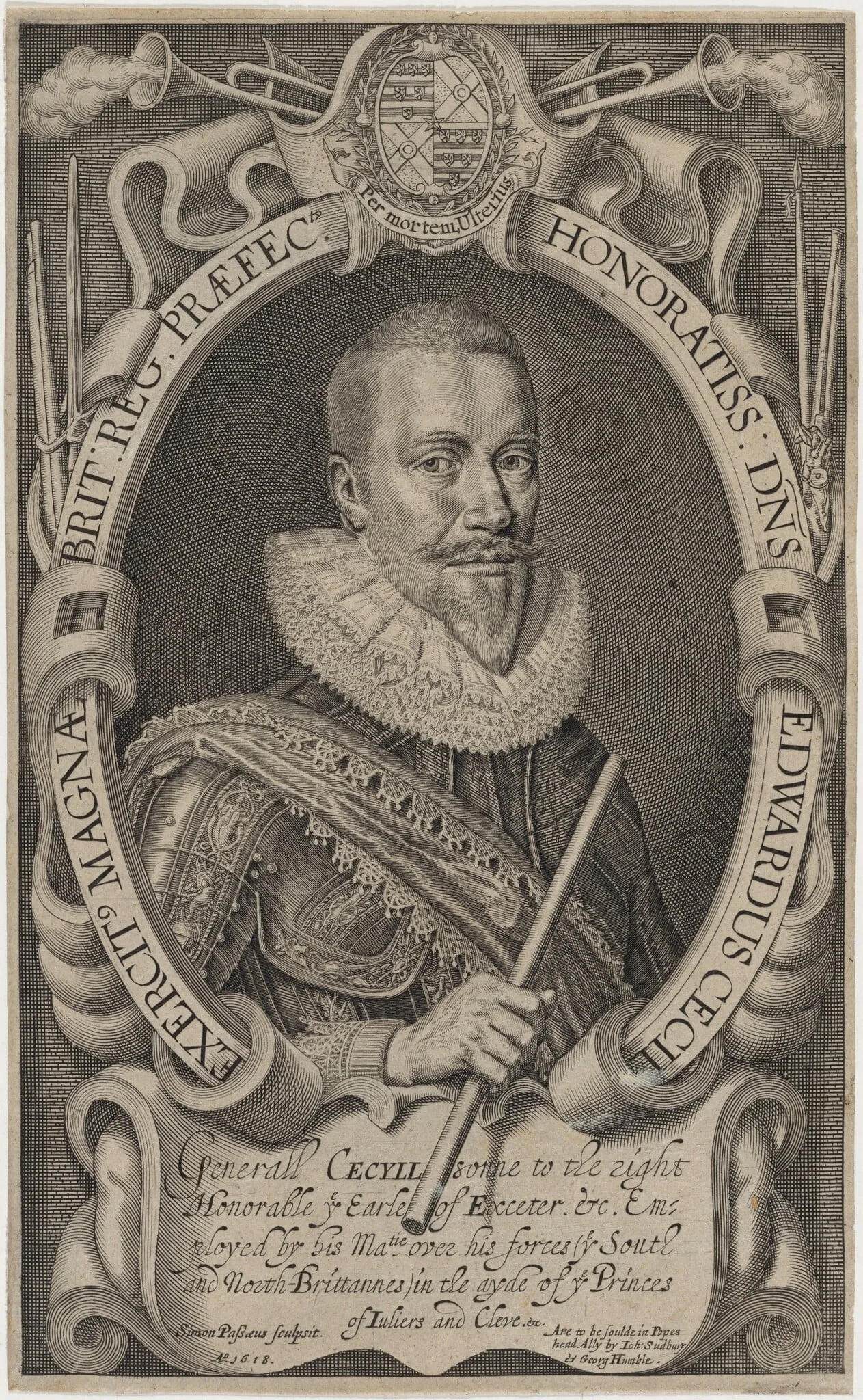 Edward Cecil, Viscount Wimbledon, by Simon van de Passe, ink, 1618