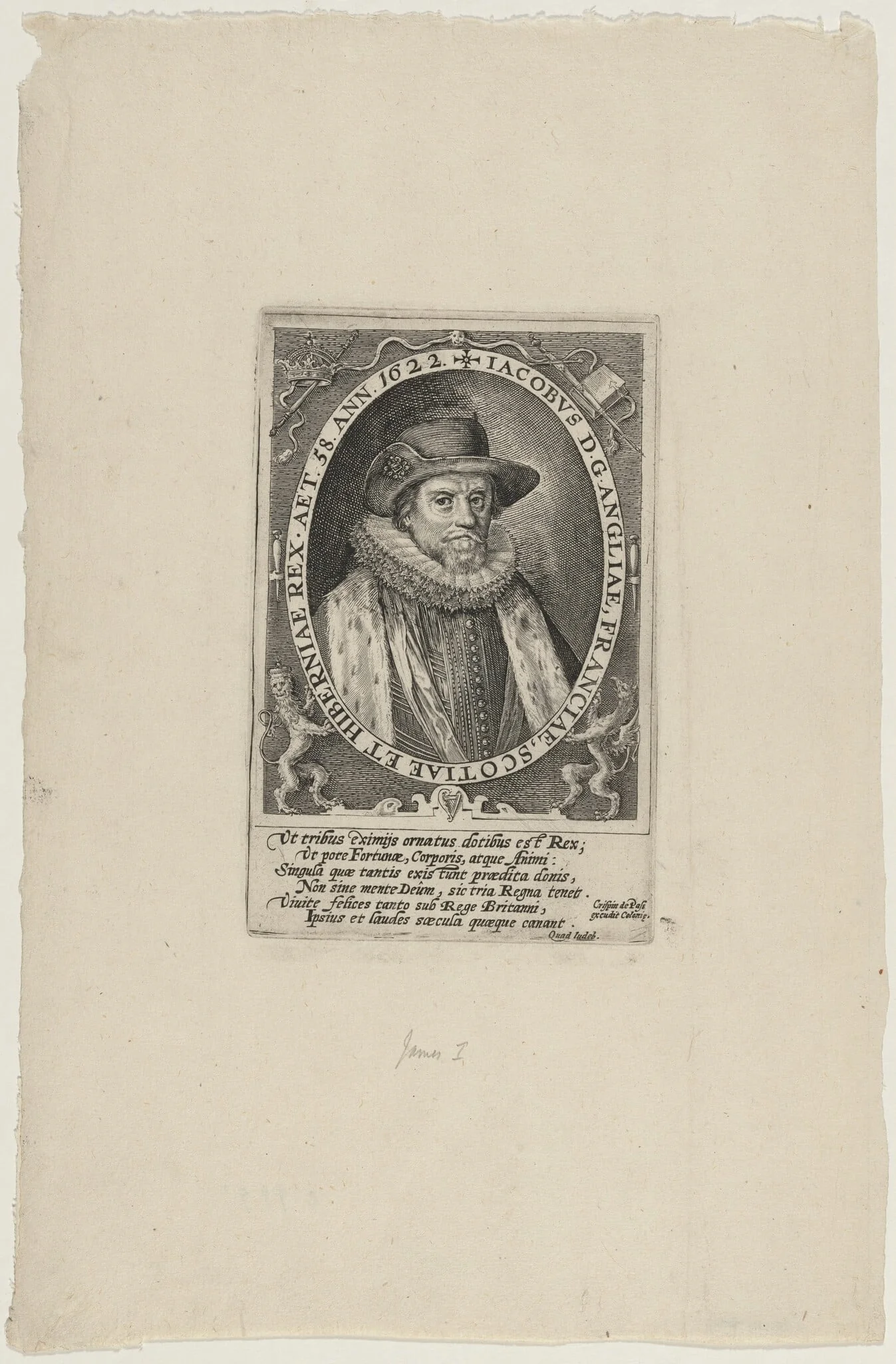 James I, King of England, by Crispijn van de Passe I, ink, 1622