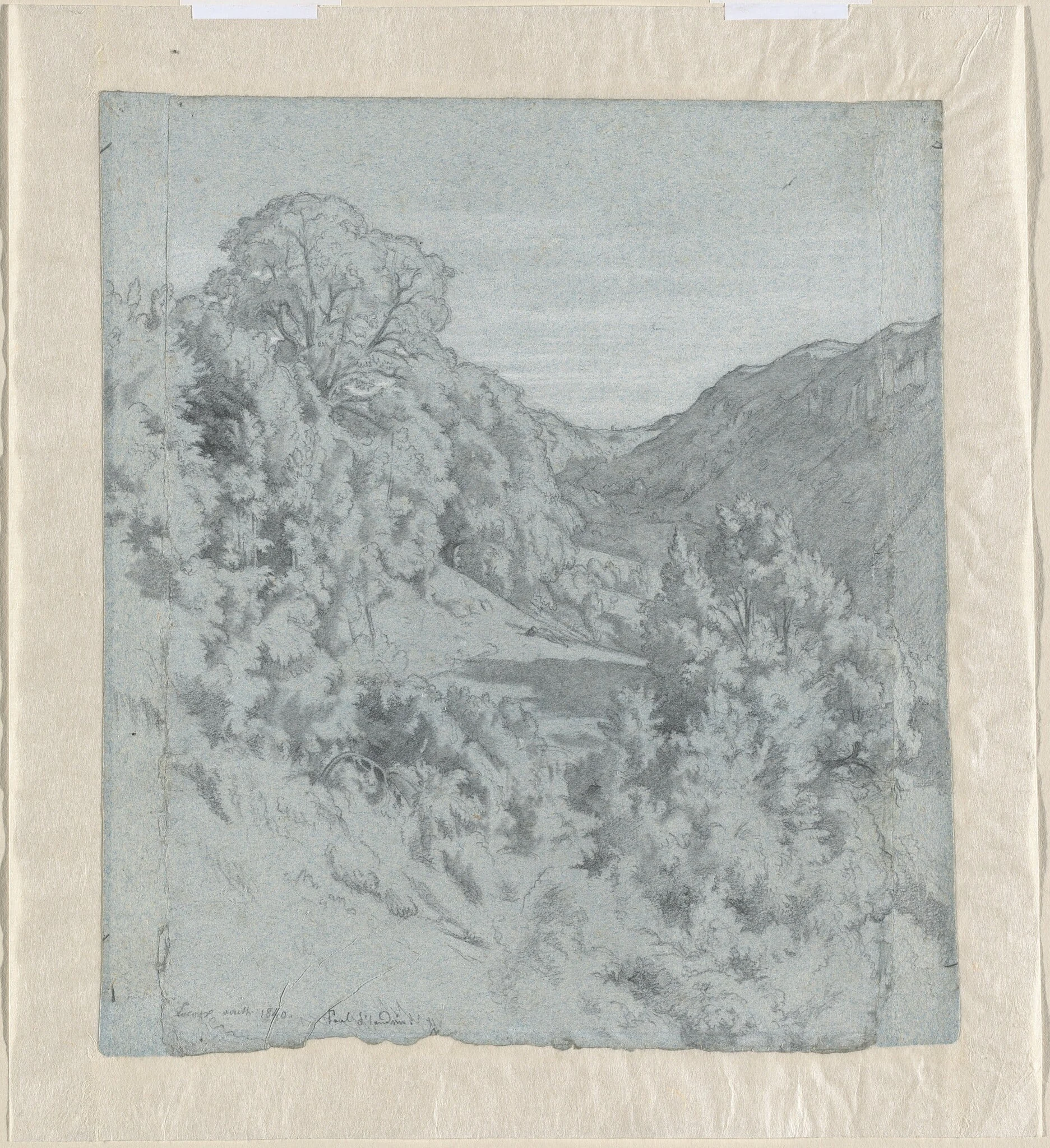 Sunlit Trees in a Valley near Lacoux, by Jean-Paul Flandrin, graphite, 1840