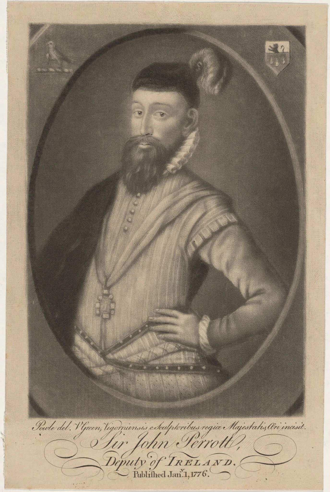 Sir John Perrot, Deputy of Ireland, by Valentine Green, ink, 1776