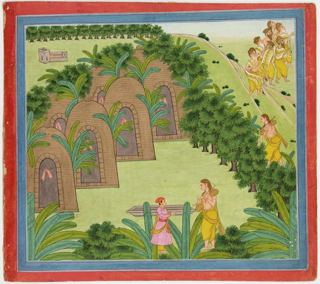 Illustrations to Life of Dhurva Maharaj: #9 God deputes Narada to examine Dhurva Maharaj's truthfulness