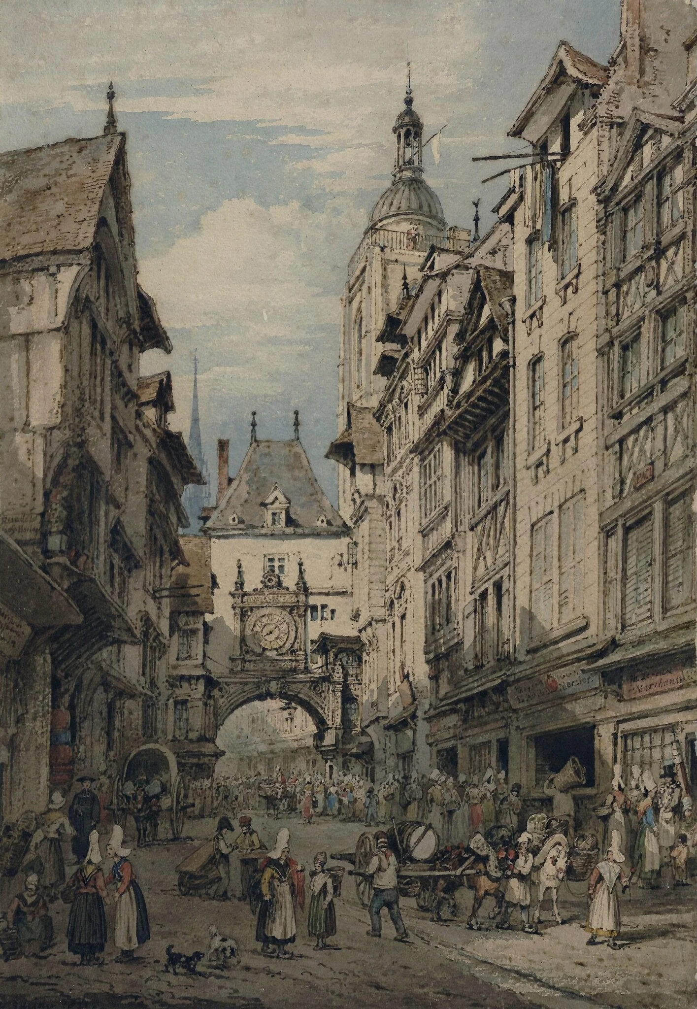 Rue de la Grosse Horloge, by Henry RA Edridge, watercolor, 1821