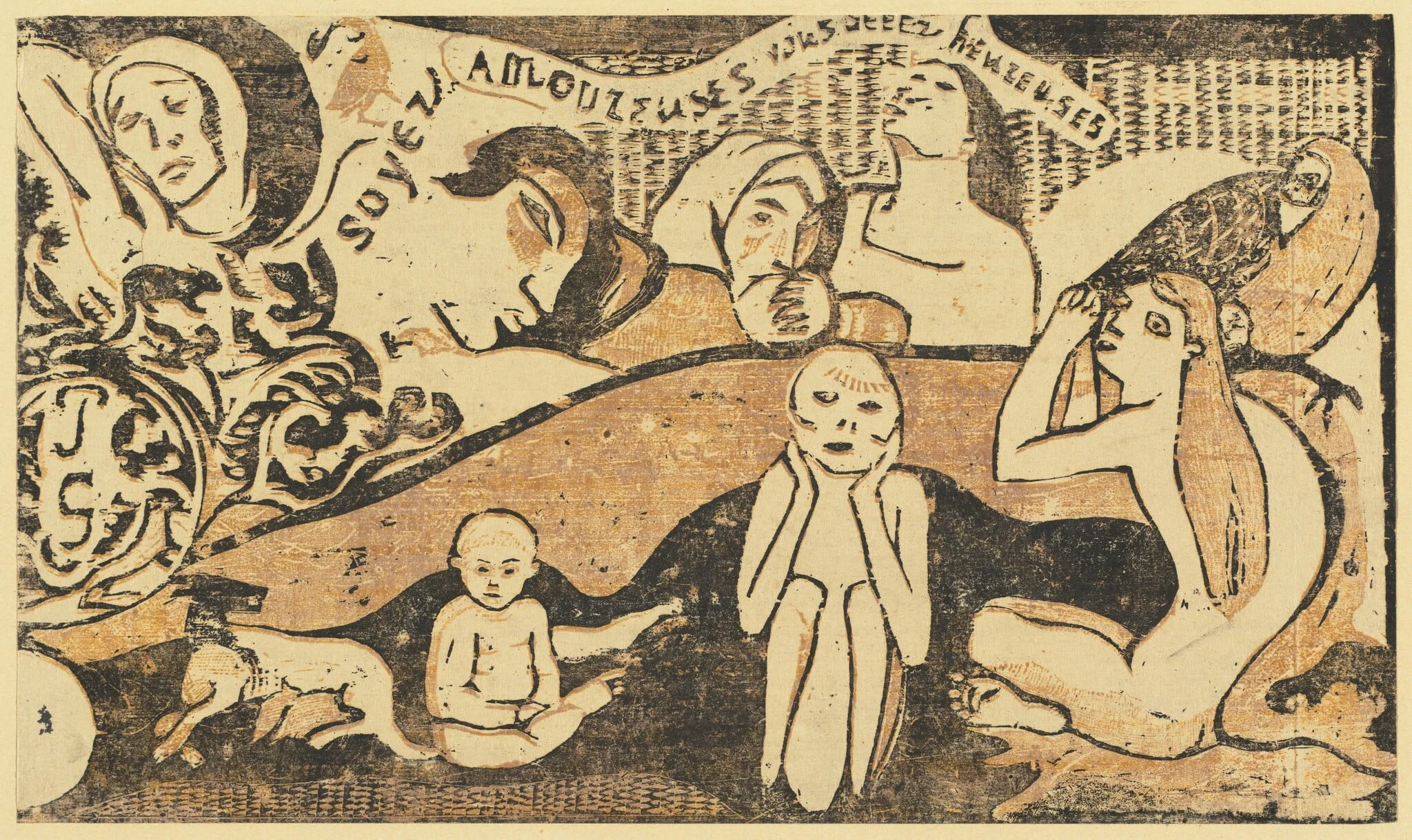 Be in Love and You will be Happy (Soyez amoureuses, vous serez heureuses), by Paul Gauguin, ink, 1898