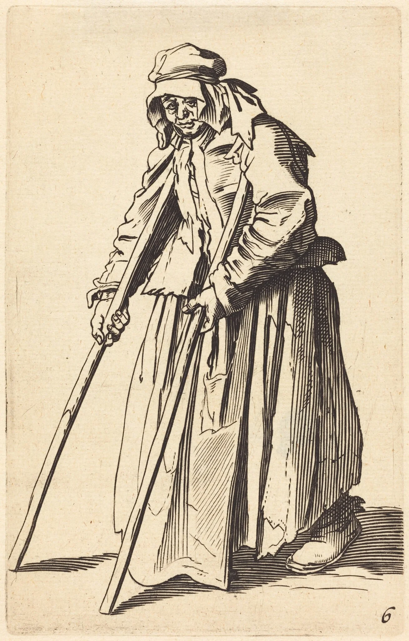 Beggar Woman with Crutches, by French 17th Century, ink, 1622