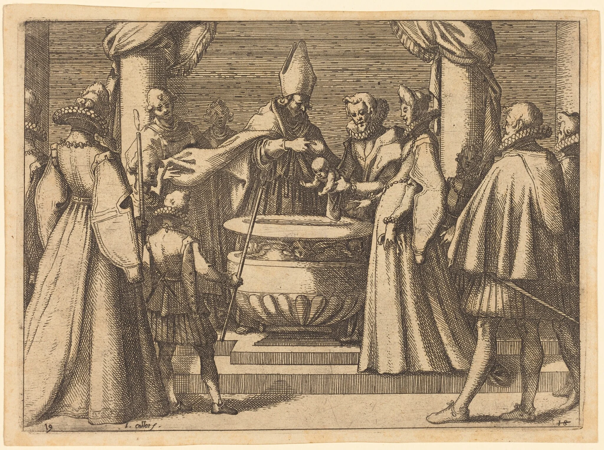 Baptism of the Prince of Spain, by Jacques Callot, ink, 1612