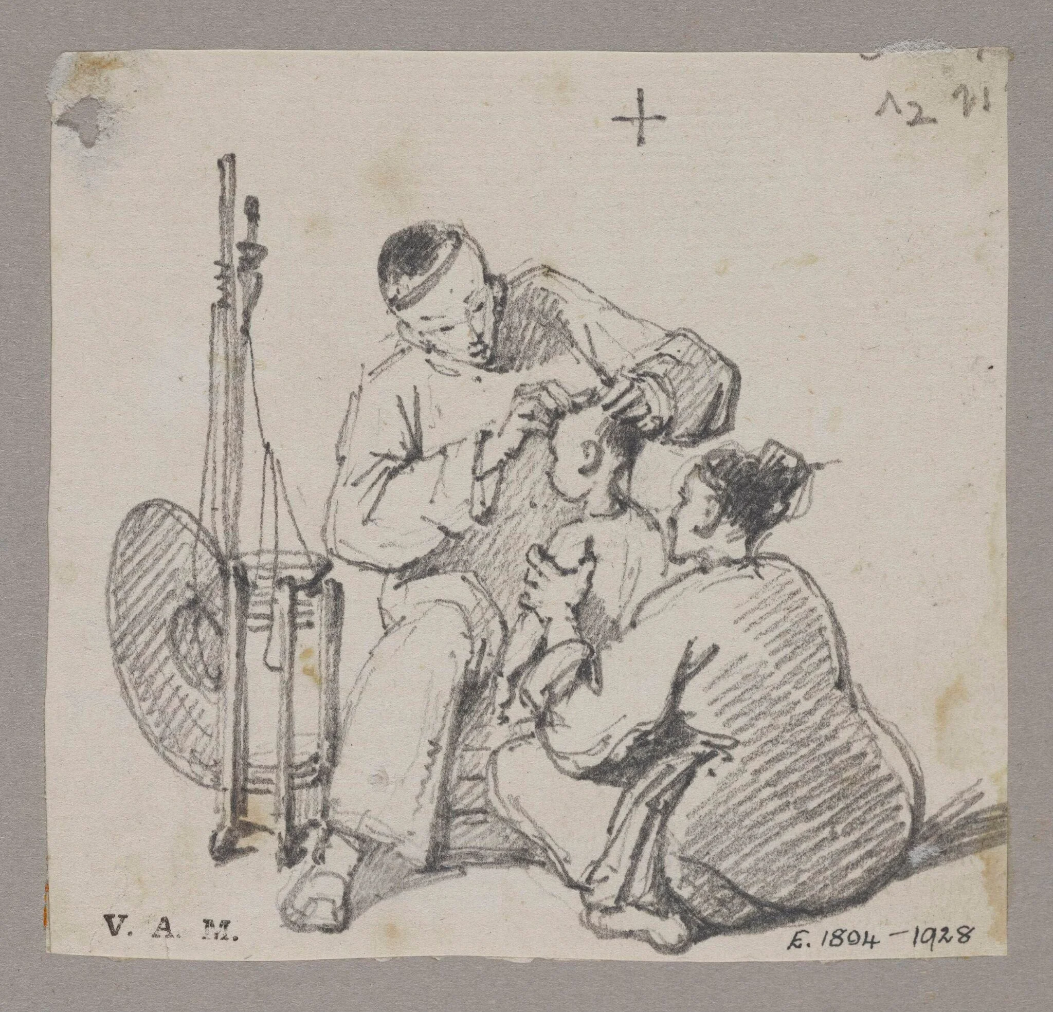 A barber shaving the head of a child, by George Chinnery, 19