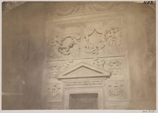 Out of Rome - House of the Blessed Virgin at Loreto. Sculpture of the Nativity over a Doorway, with the Arms of the Medici, Leo X., A.D. 1520