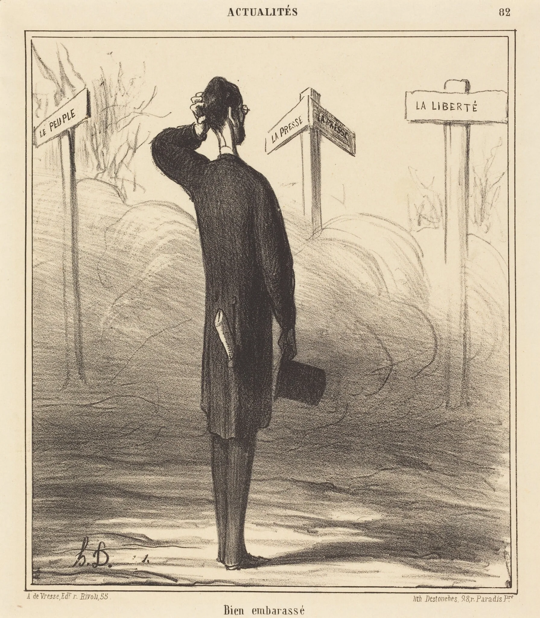 Bien embarassé, by Honoré Daumier, ink, 1866